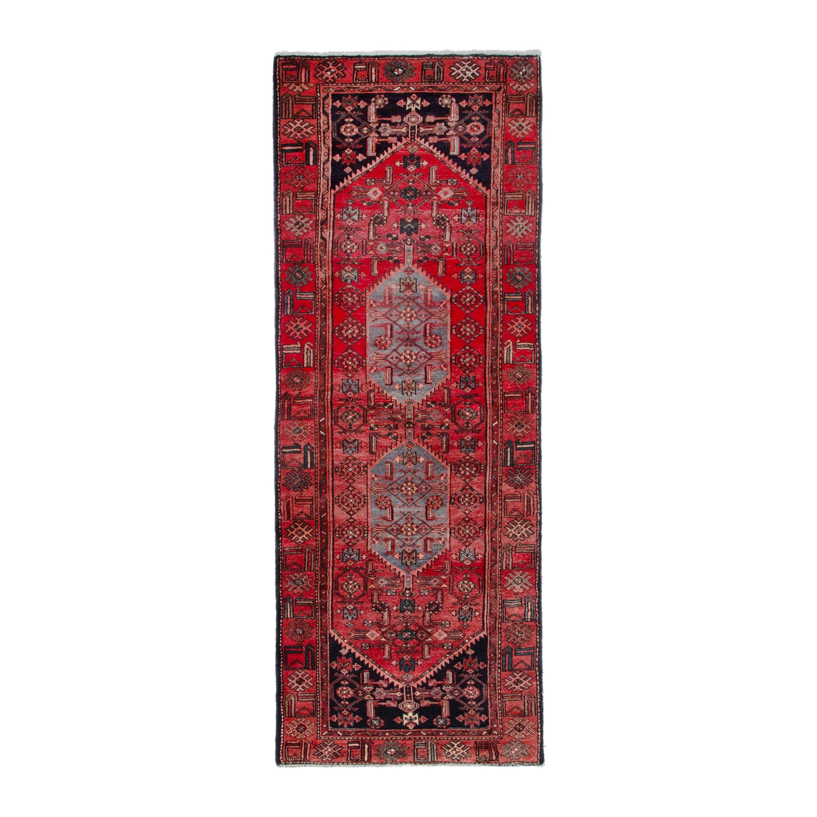 Persian Zanjan runner rug in deep red and burgundy, 3'7" x 9'9"