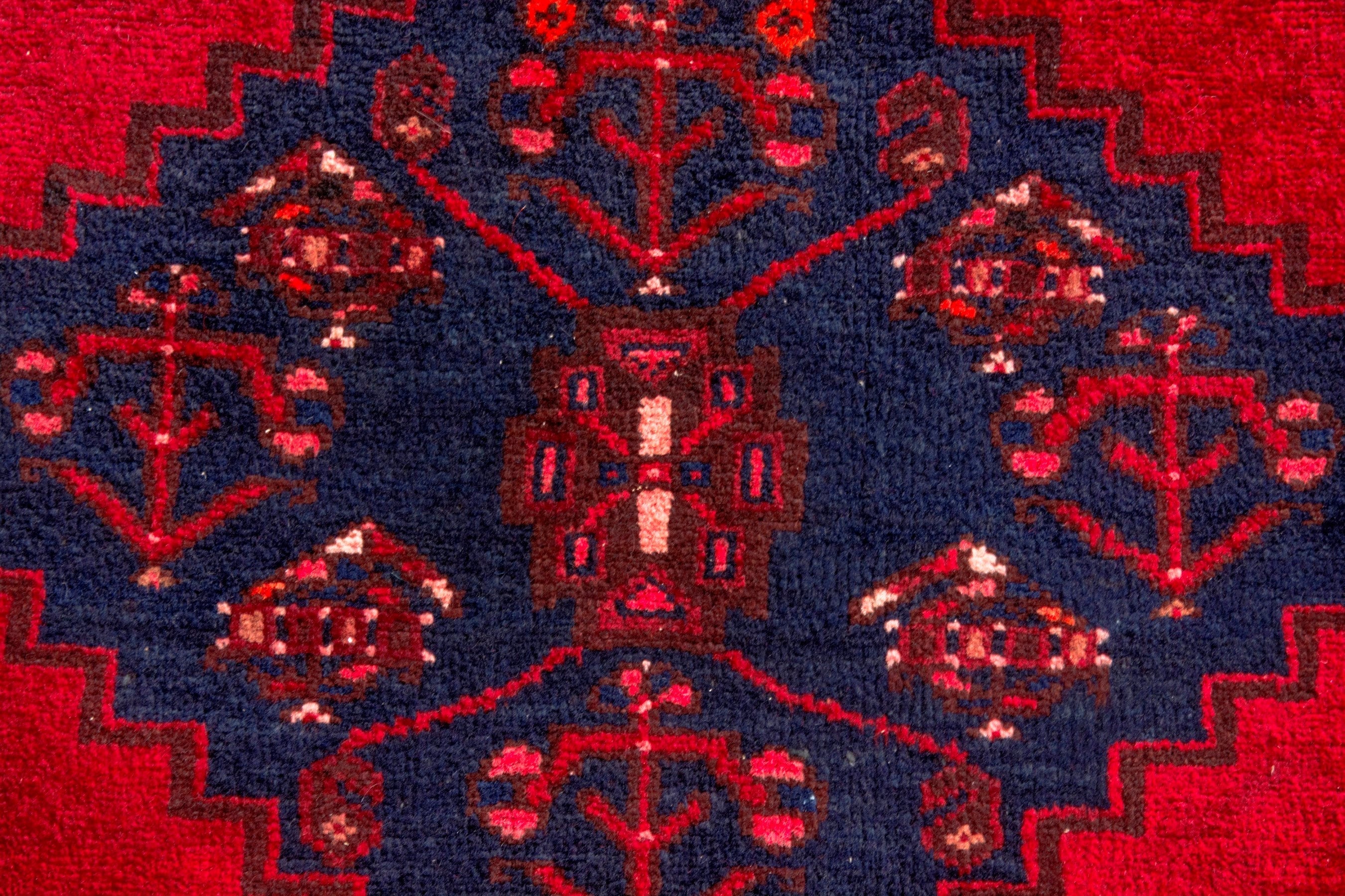 Persian Zanjan runner rug in deep red and deep indigo, view 14 of 22