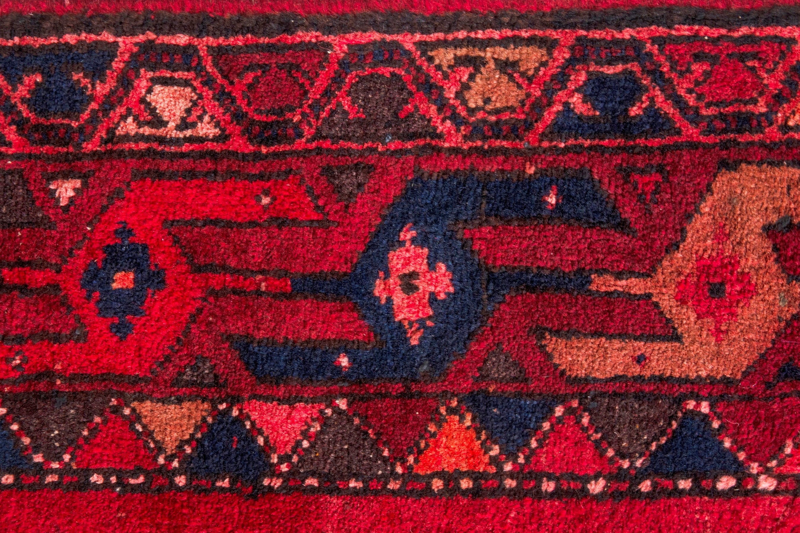Persian Zanjan runner rug in deep red and deep indigo, view 13 of 22