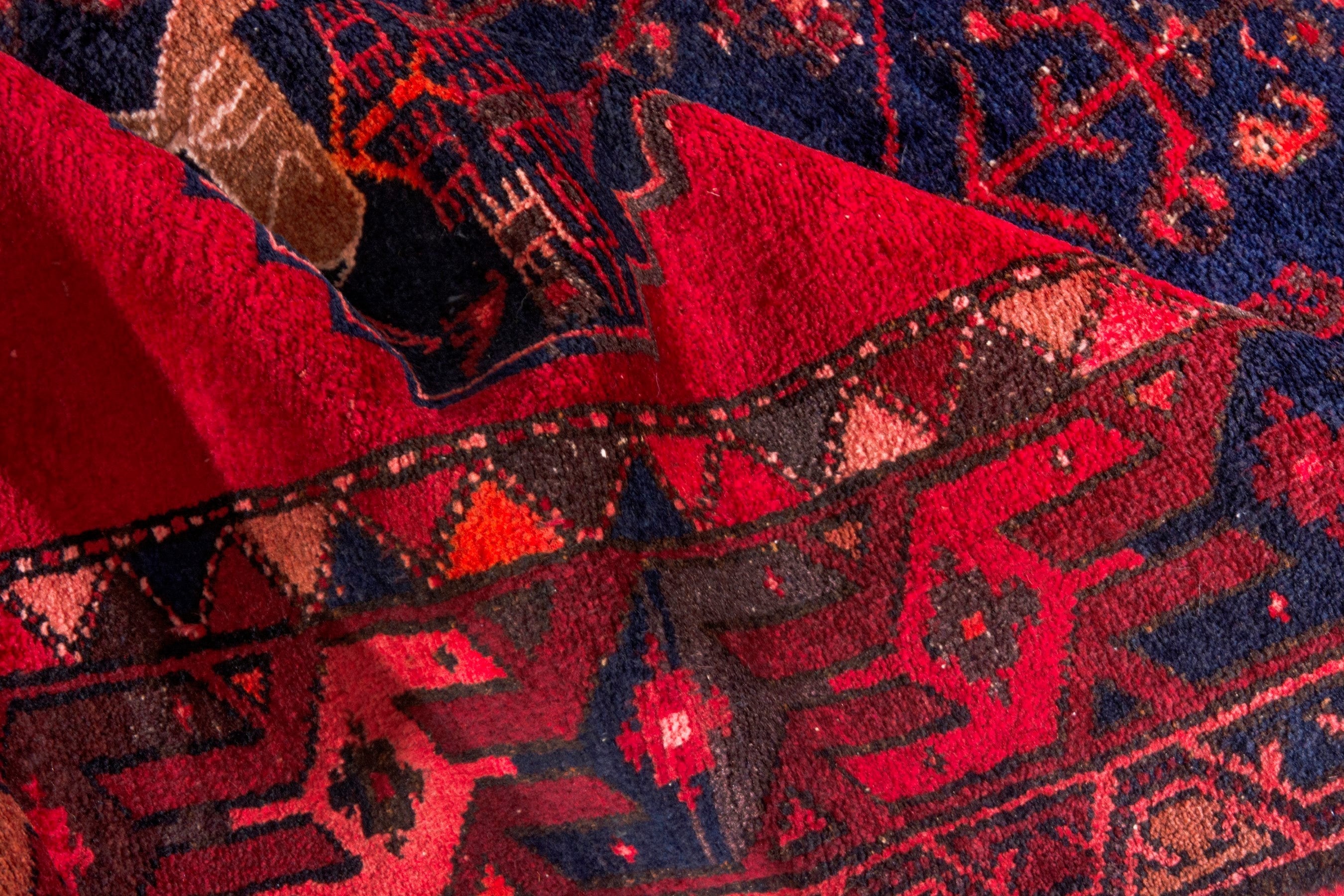 Persian Zanjan runner rug in deep red and deep indigo, view 18 of 22