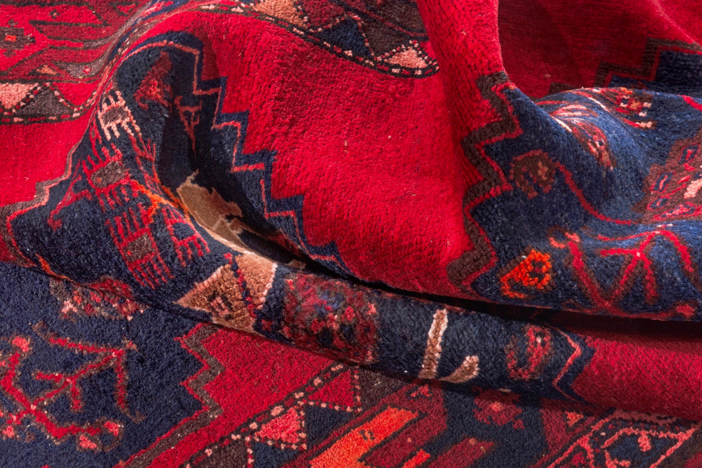 Persian Zanjan runner rug in deep red and deep indigo, view 20 of 22
