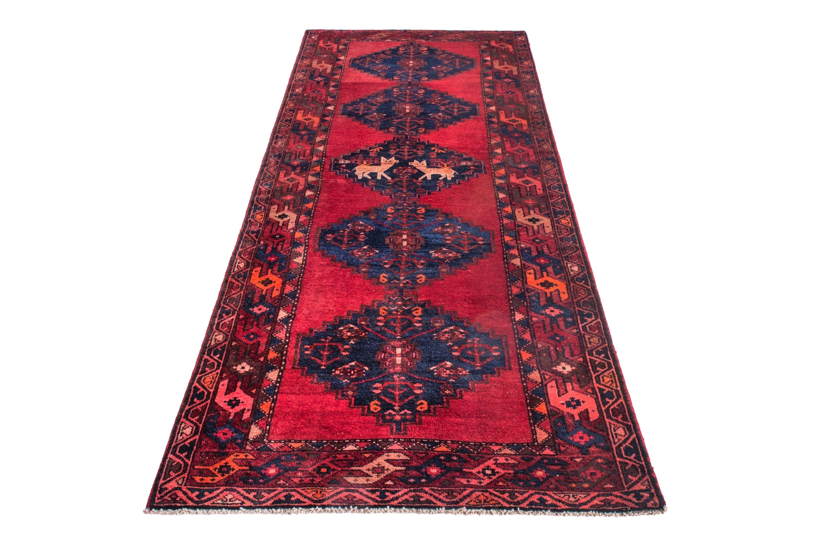 Persian Zanjan runner rug in deep red and deep indigo, view 2 of 22
