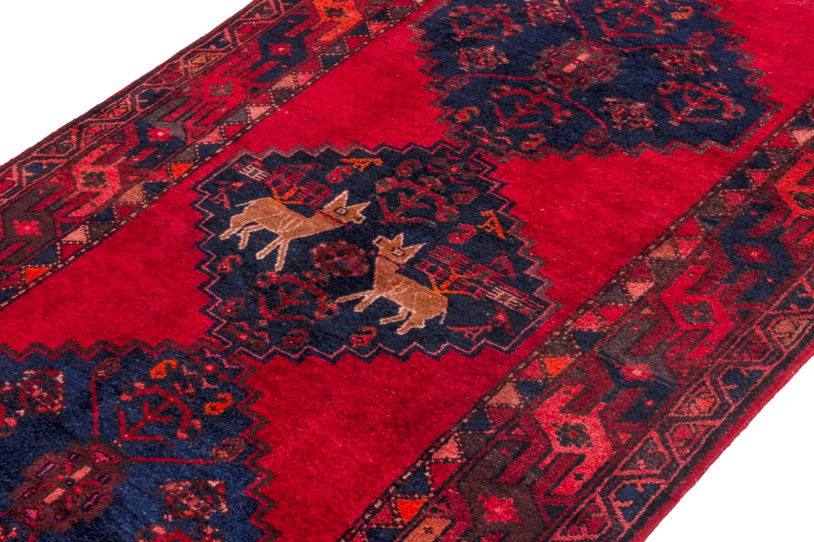 Persian Zanjan runner rug in deep red and deep indigo, view 6 of 22