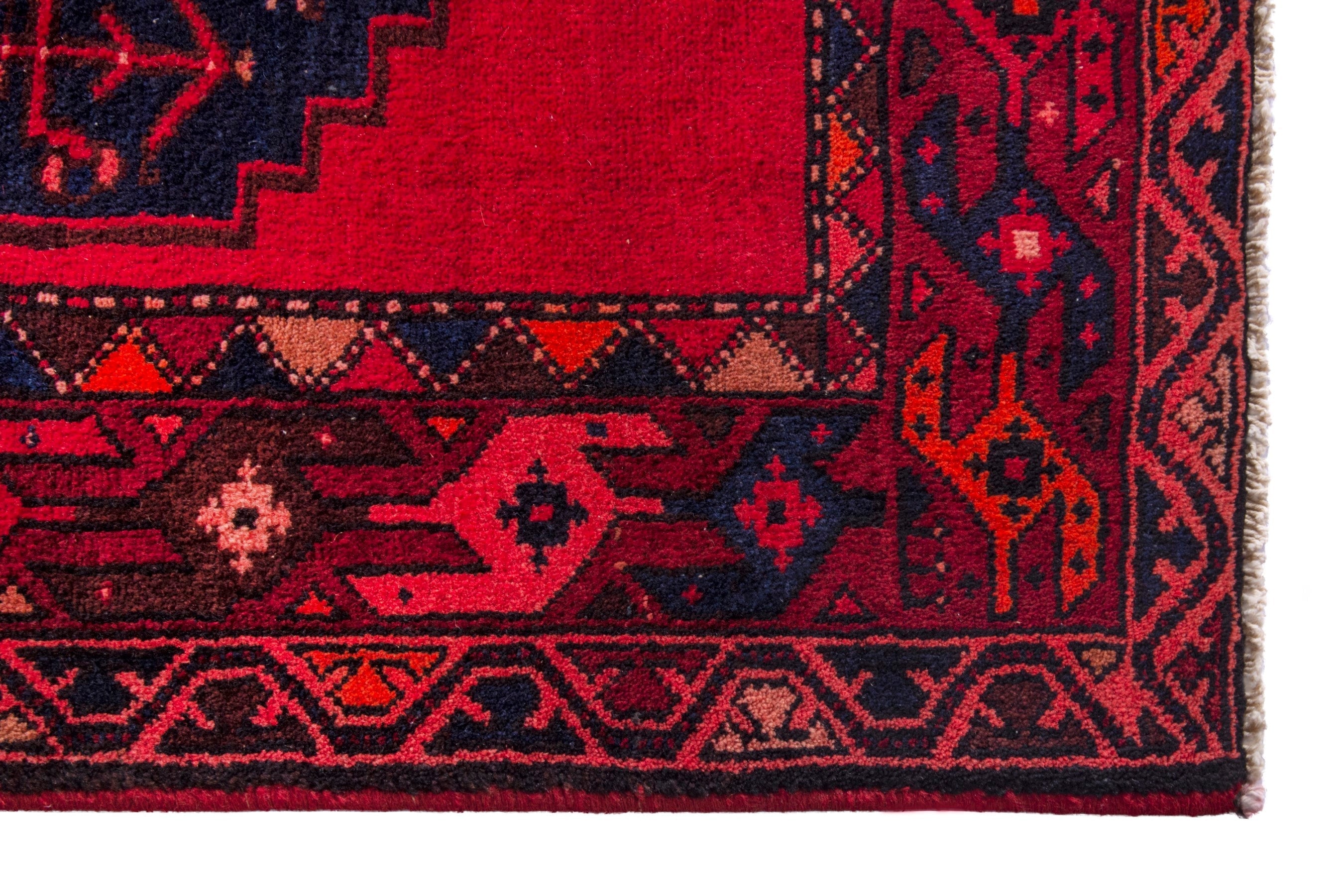 Persian Zanjan runner rug in deep red and deep indigo, view 10 of 22