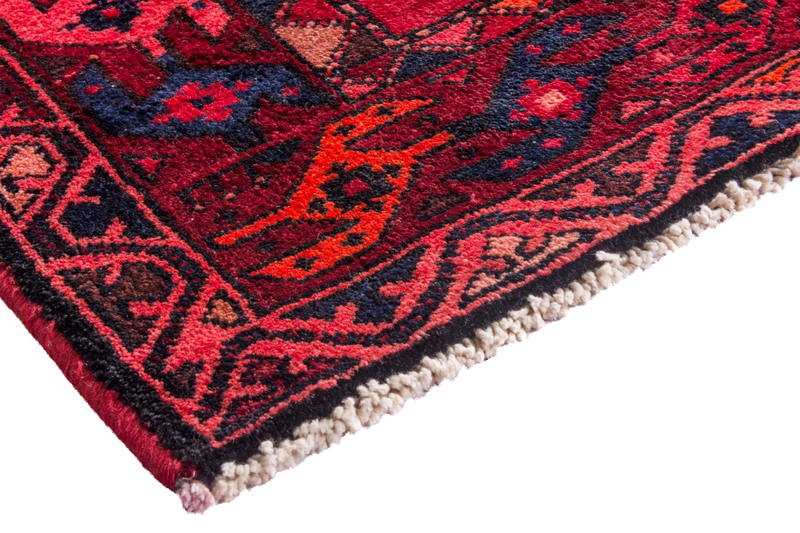 Persian Zanjan runner rug in deep red and deep indigo, view 4 of 22