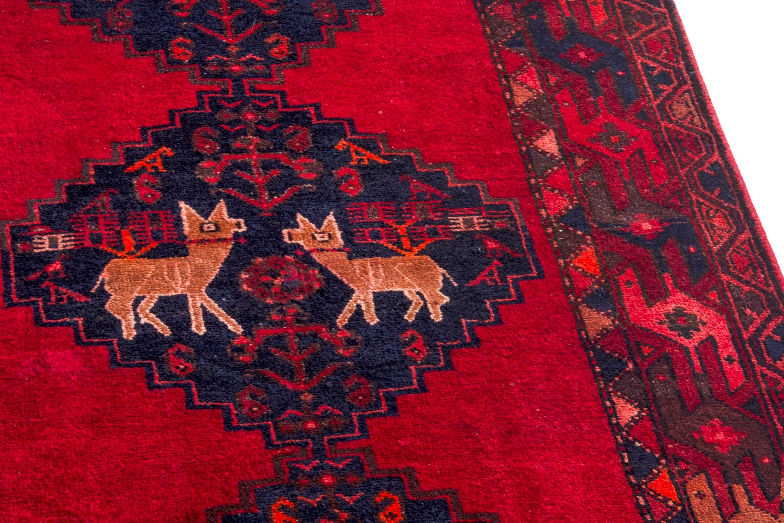 Persian Zanjan runner rug in deep red and deep indigo, view 9 of 22