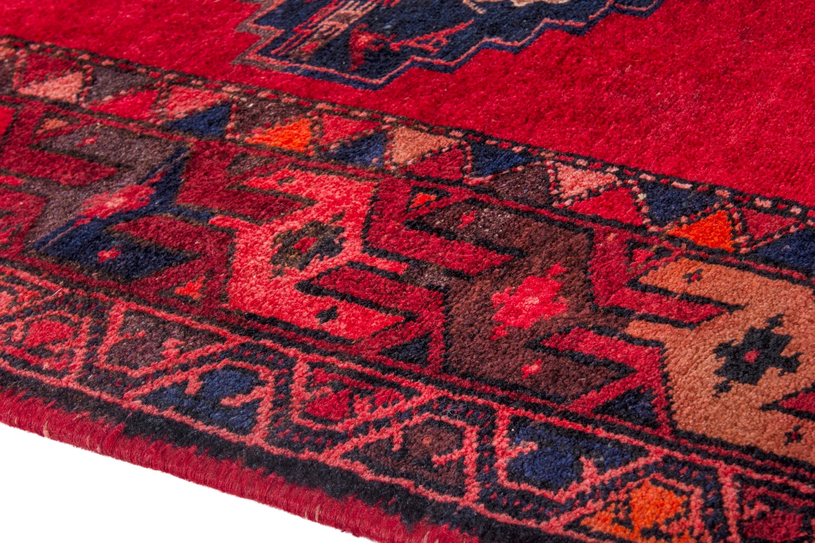 Persian Zanjan runner rug in deep red and deep indigo, view 5 of 22