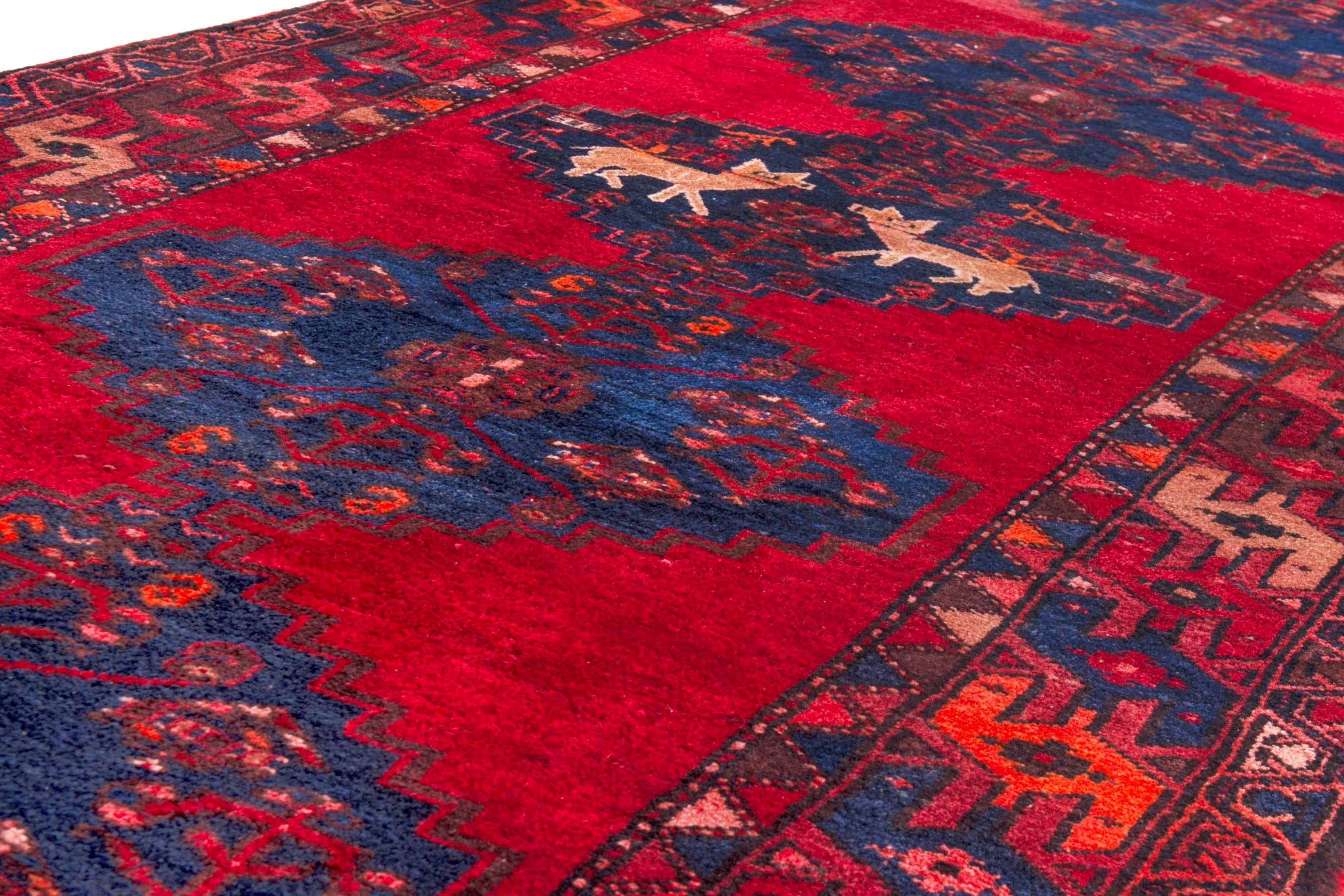 Persian Zanjan runner rug in deep red and deep indigo, view 7 of 22