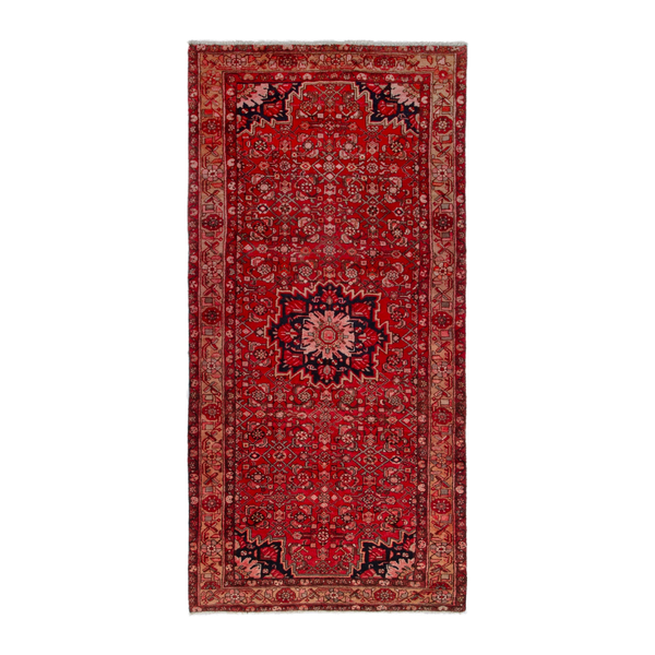 Persian Hossein Abad runner rug in deep red and terracotta, 4'4" x 9'8"