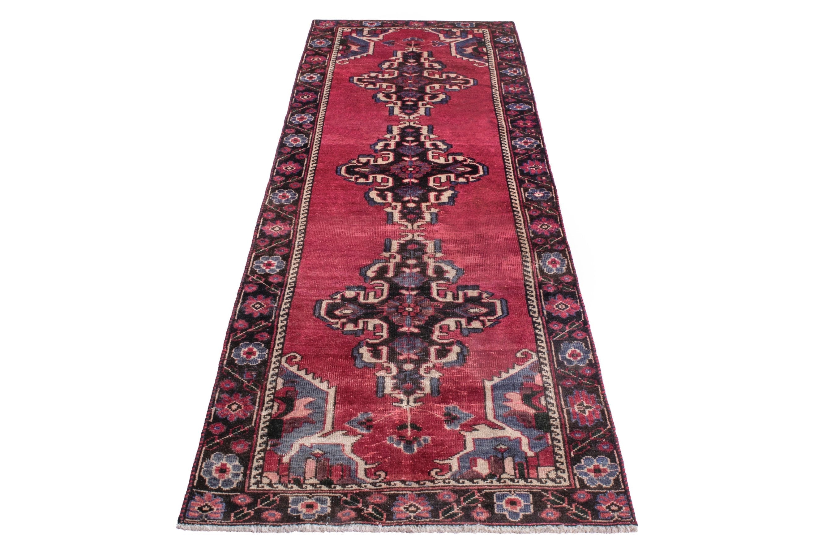Persian Ferdos runner rug in deep red and burgundy, view 2 of 22
