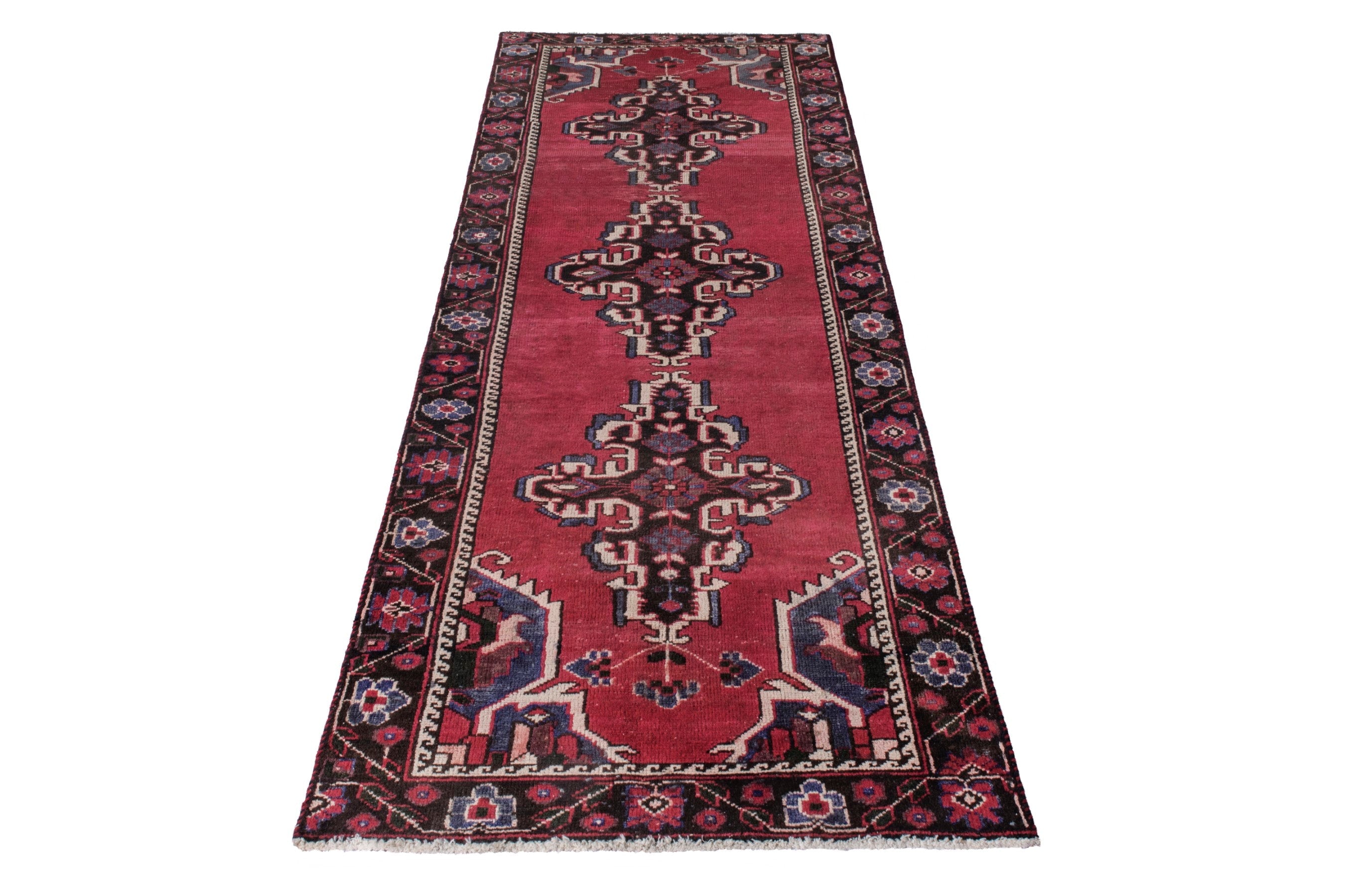 Persian Ferdos runner rug in deep red and burgundy, view 3 of 22