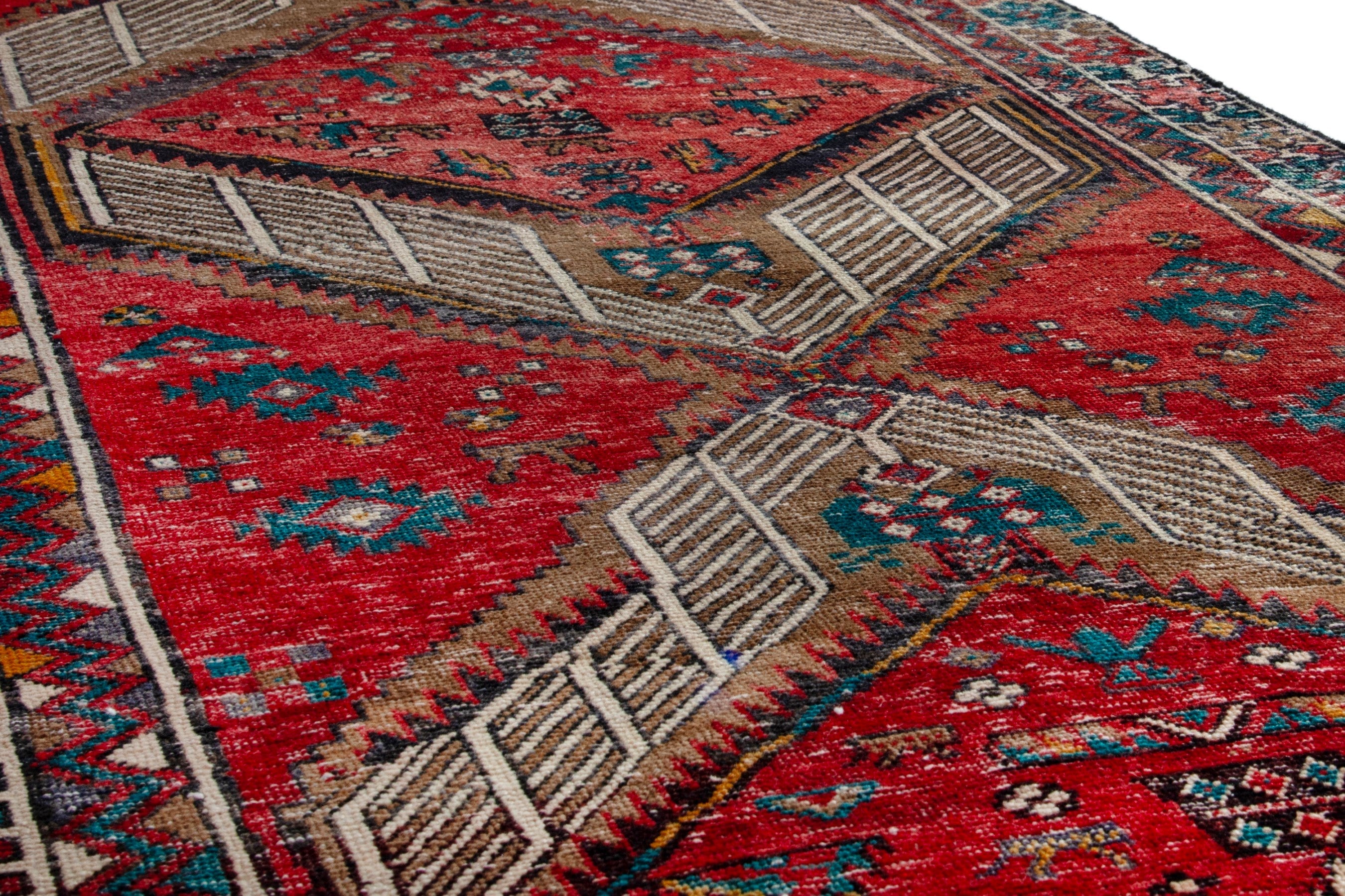 Persian Ardabil runner rug in deep red and greige, view 8 of 19
