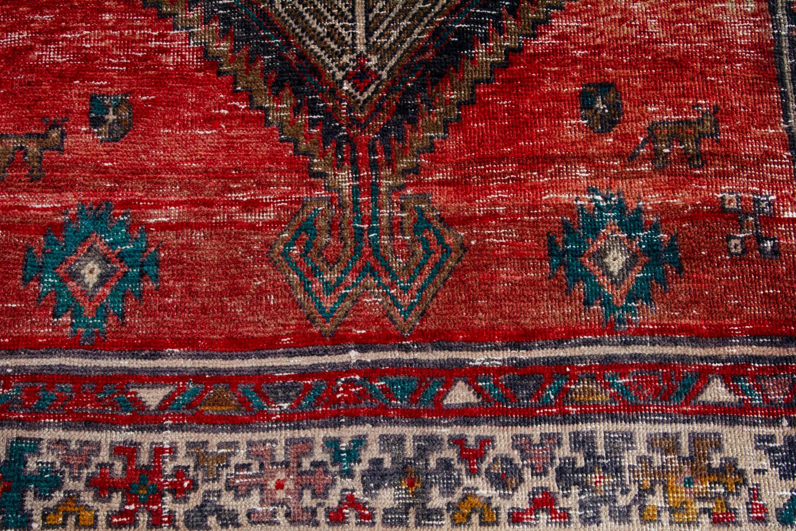 Persian Ardabil runner rug in deep red and greige, view 11 of 19