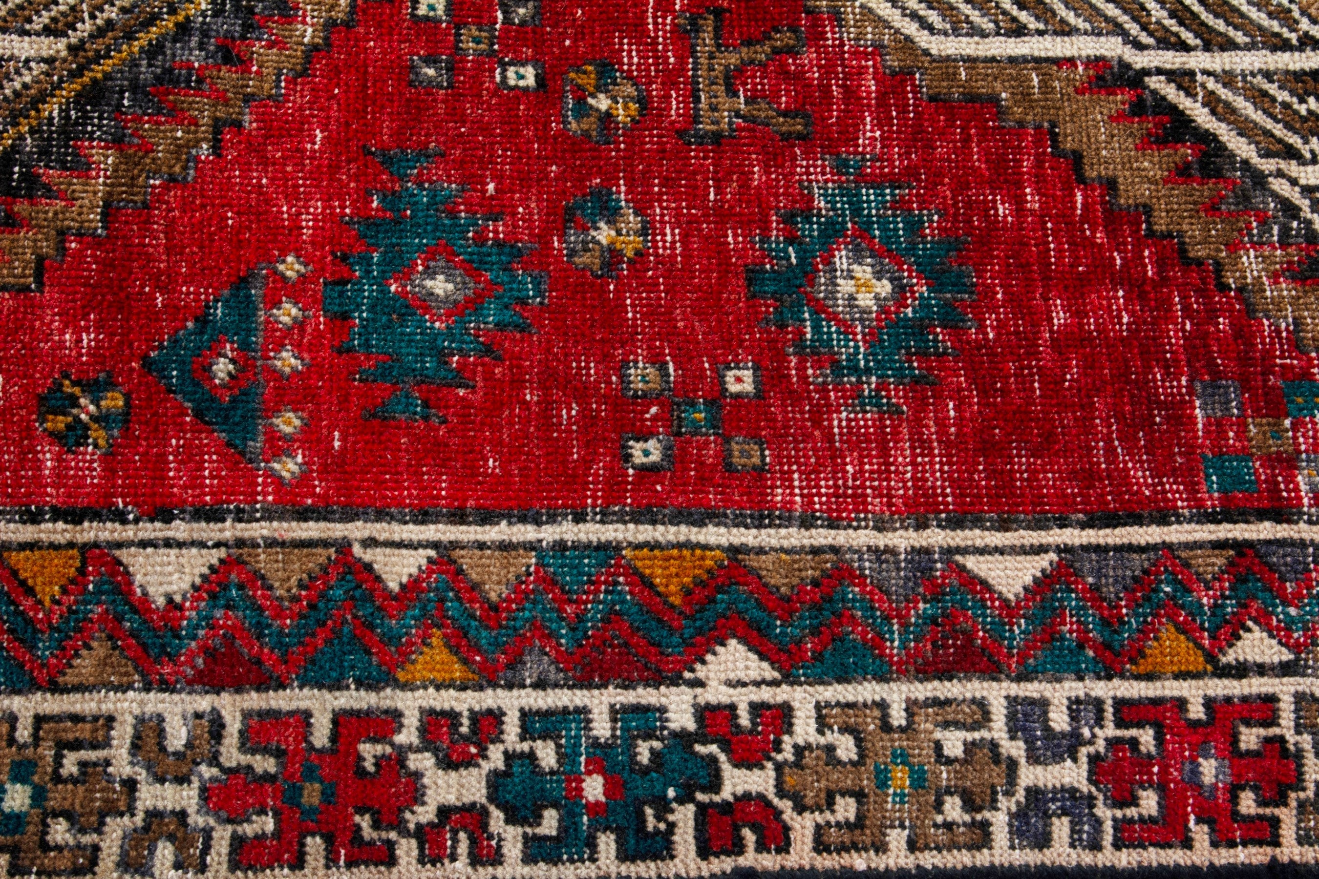 Persian Ardabil runner rug in deep red and greige, view 12 of 19