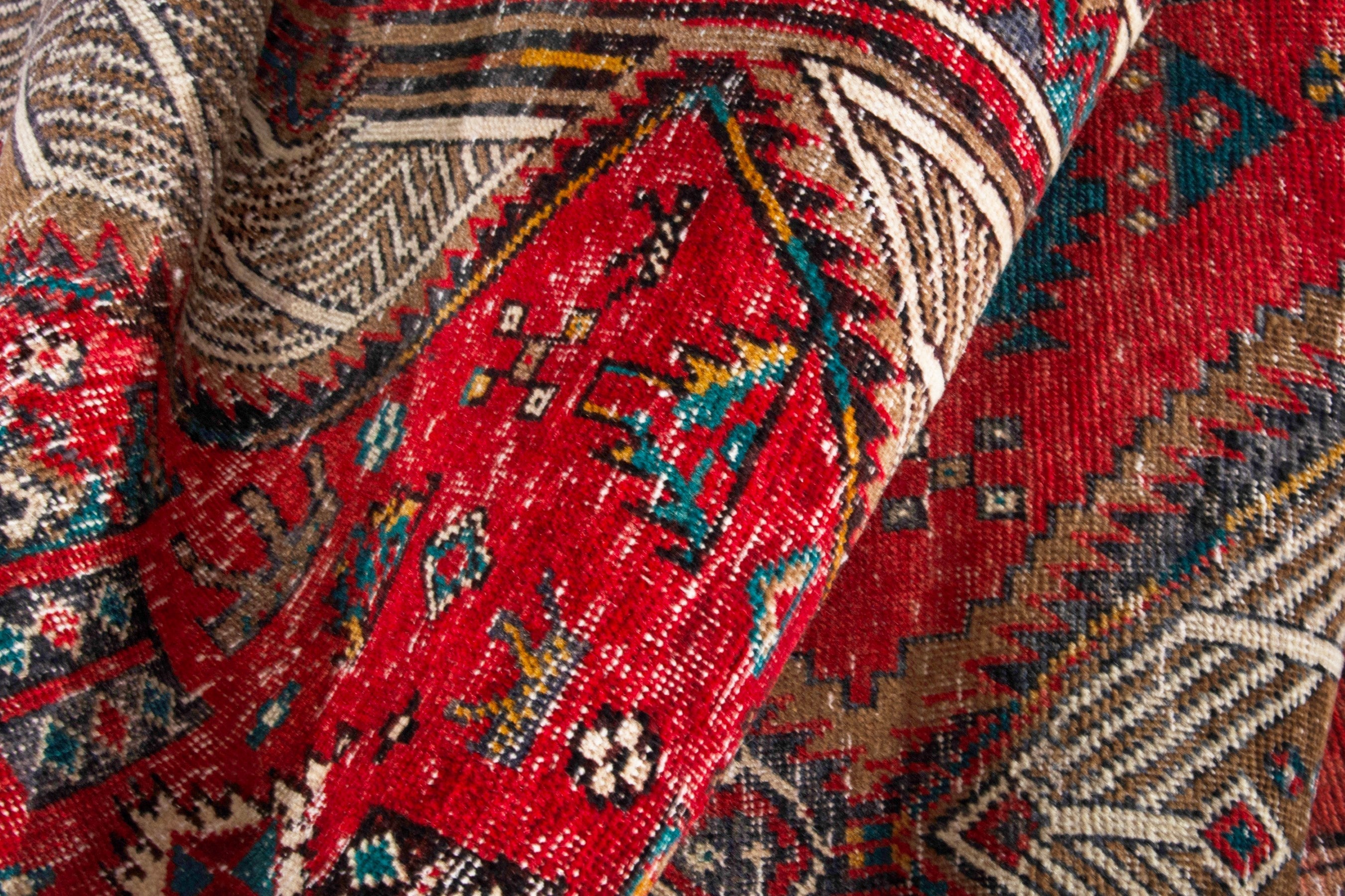 Persian Ardabil runner rug in deep red and greige, view 15 of 19