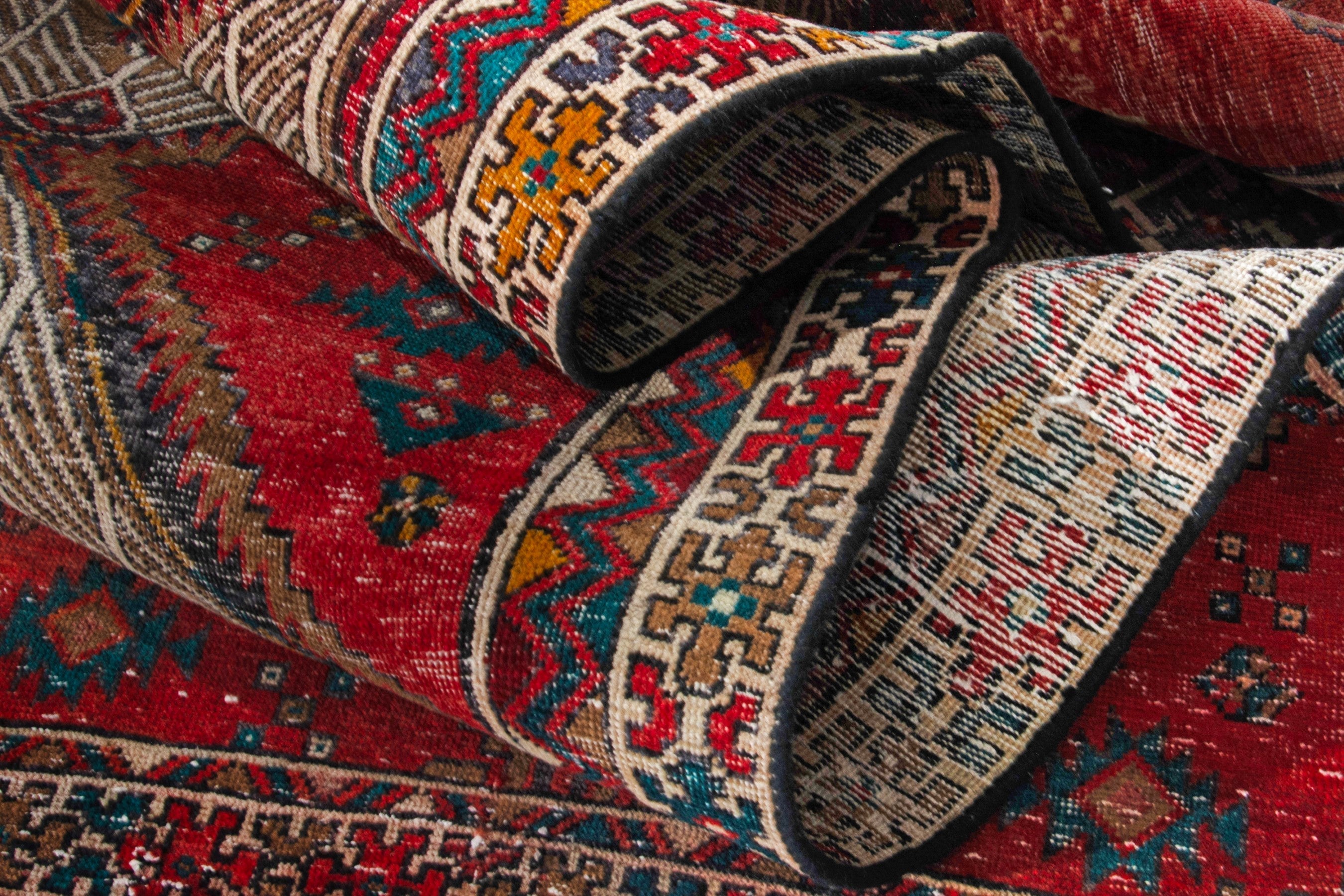 Persian Ardabil runner rug in deep red and greige, view 16 of 19