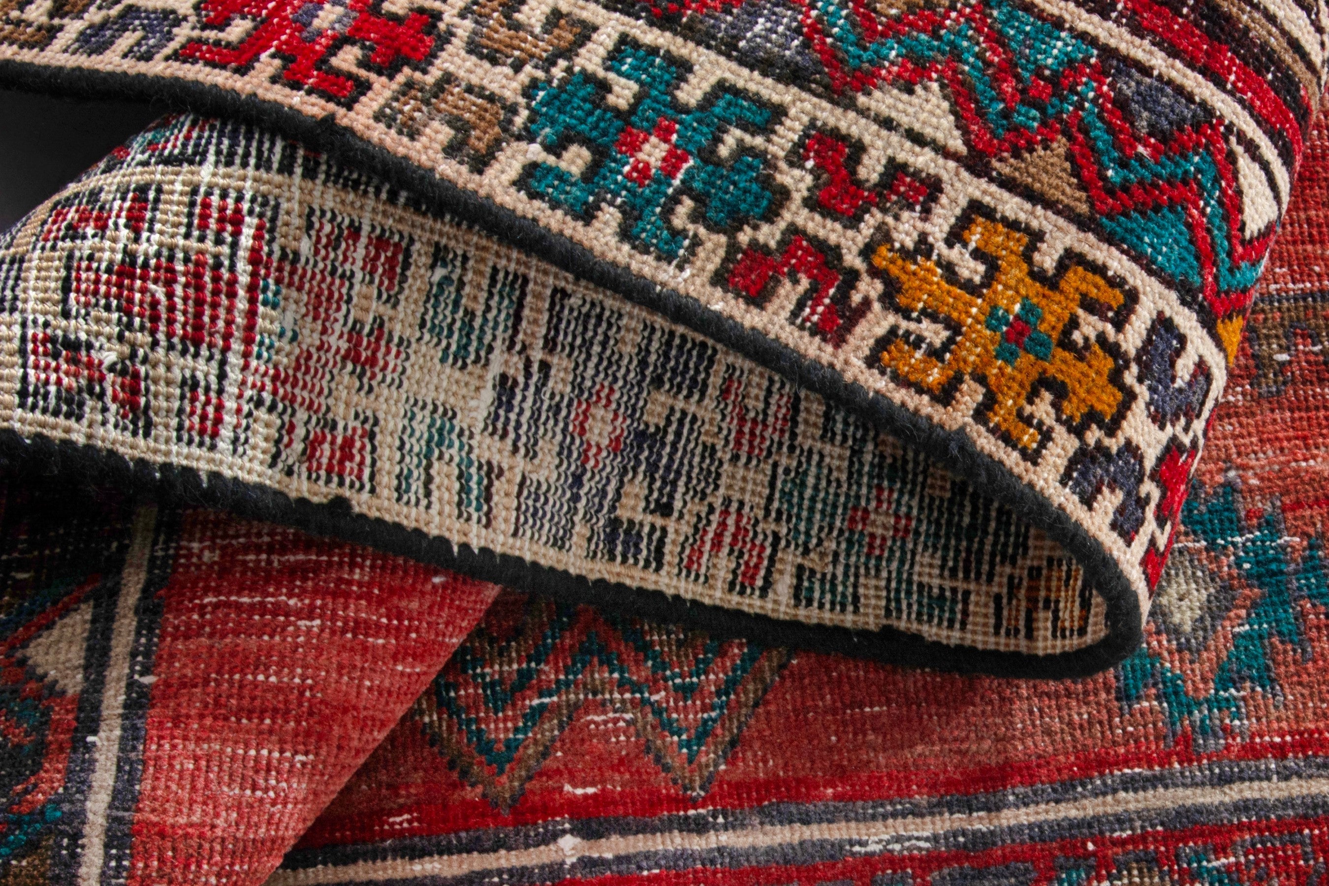 Persian Ardabil runner rug in deep red and greige, view 17 of 19