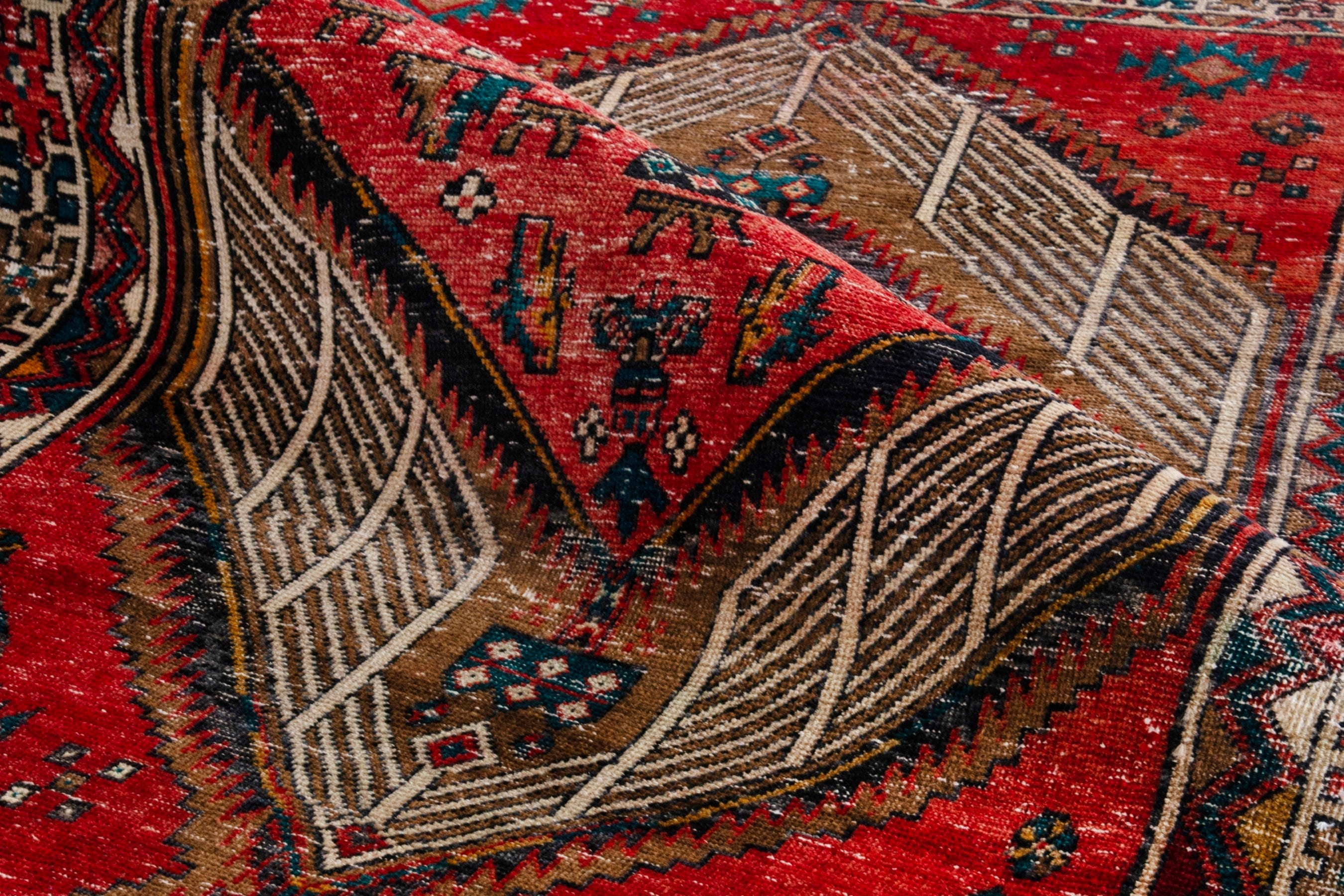 Persian Ardabil runner rug in deep red and greige, view 18 of 19