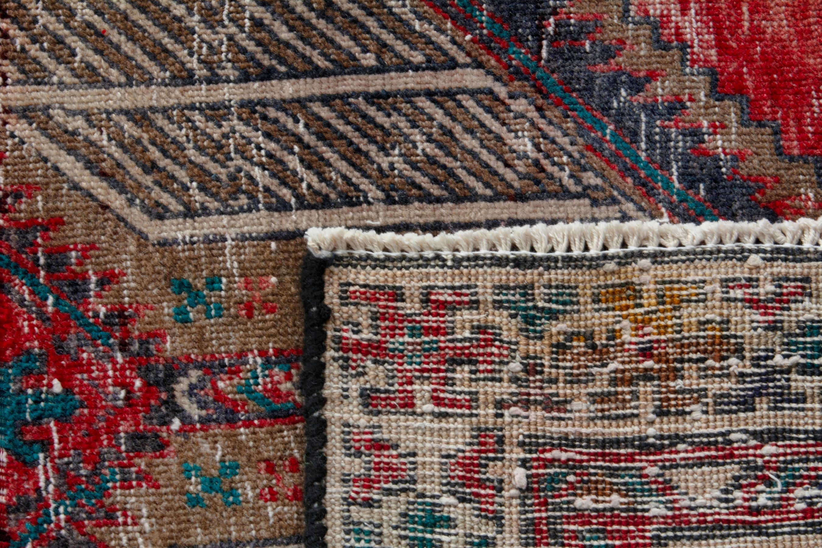 Persian Ardabil runner rug in deep red and greige, view 19 of 19