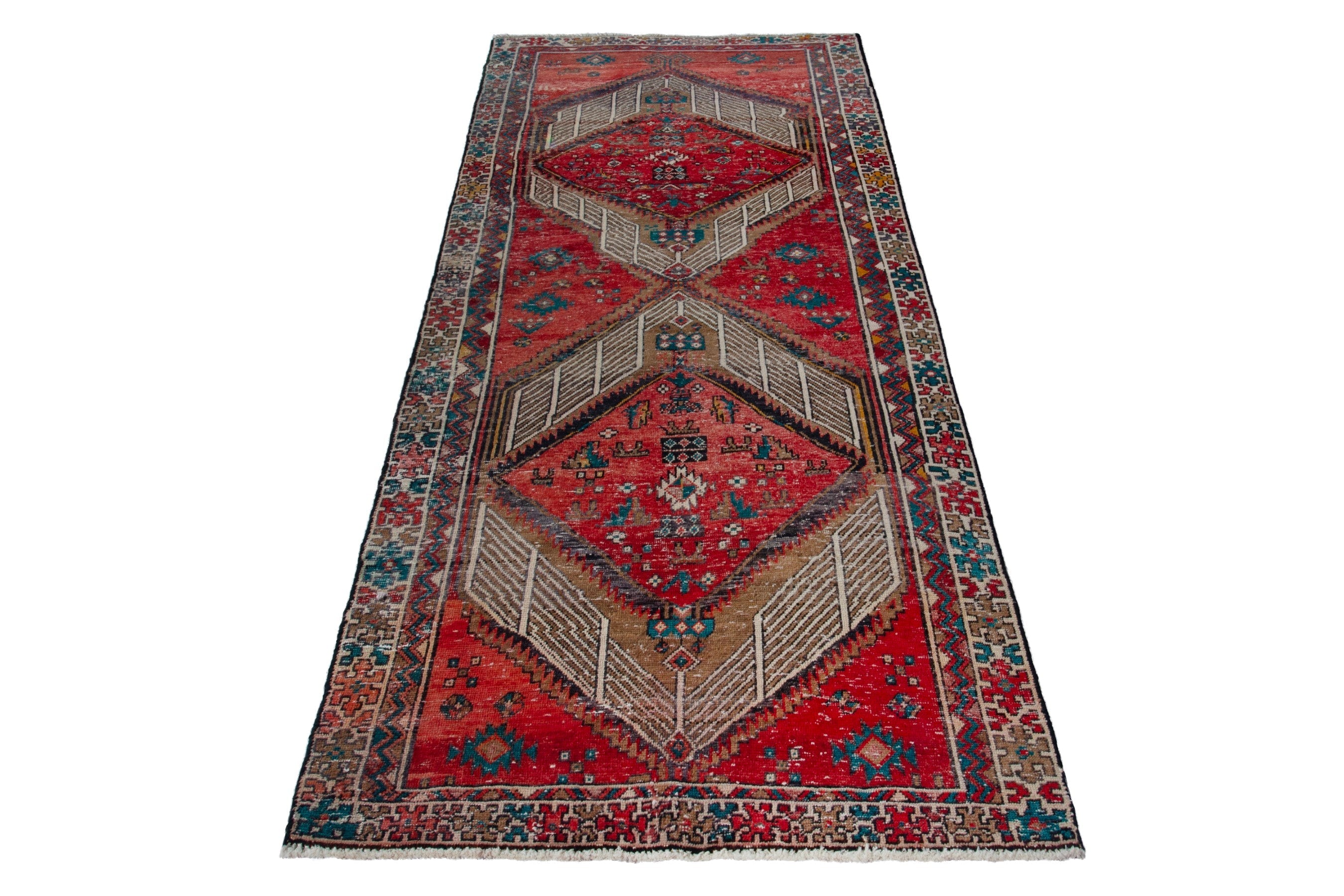 Persian Ardabil runner rug in deep red and greige, view 3 of 19
