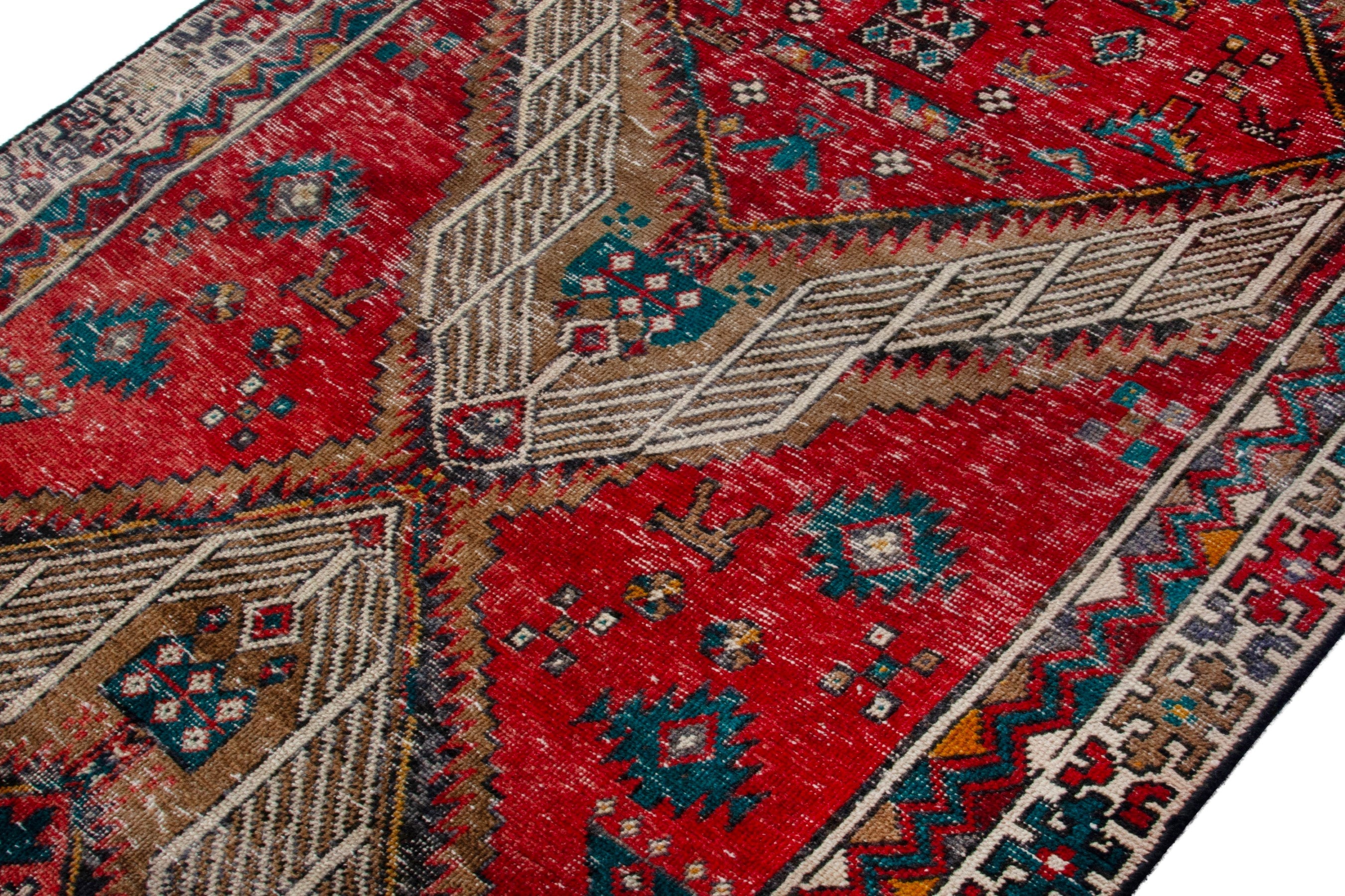 Persian Ardabil runner rug in deep red and greige, view 6 of 19