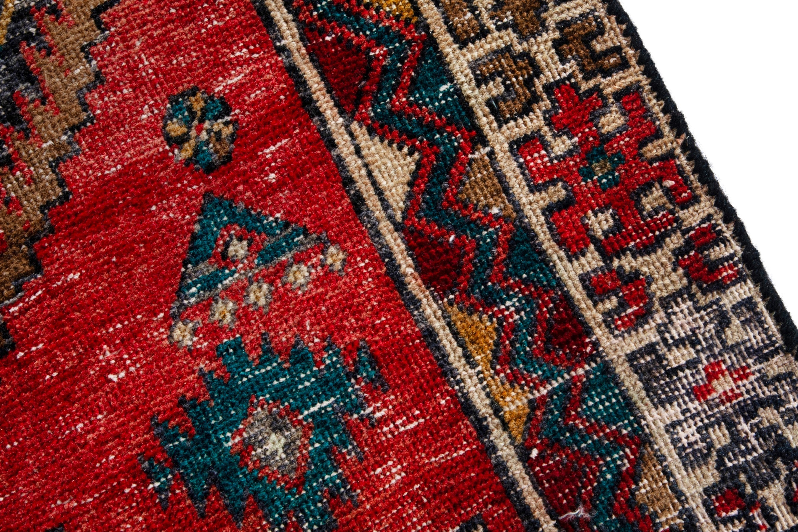 Persian Ardabil runner rug in deep red and greige, view 9 of 19