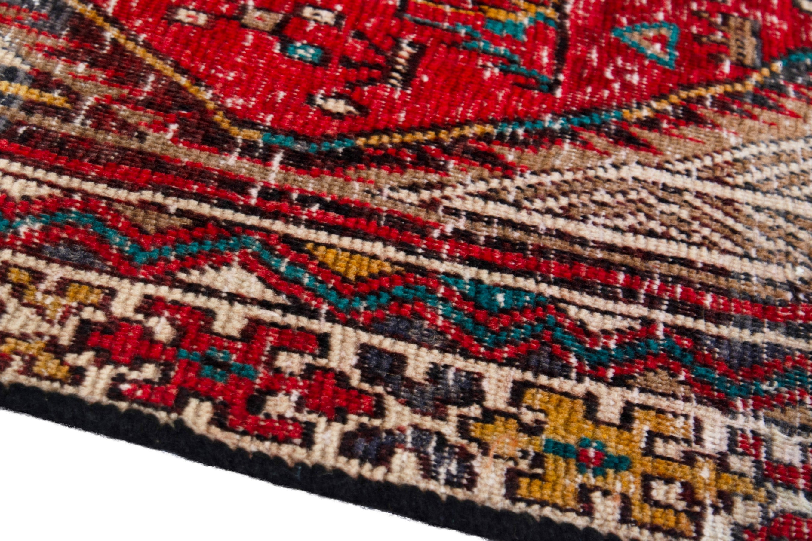 Persian Ardabil runner rug in deep red and greige, view 5 of 19