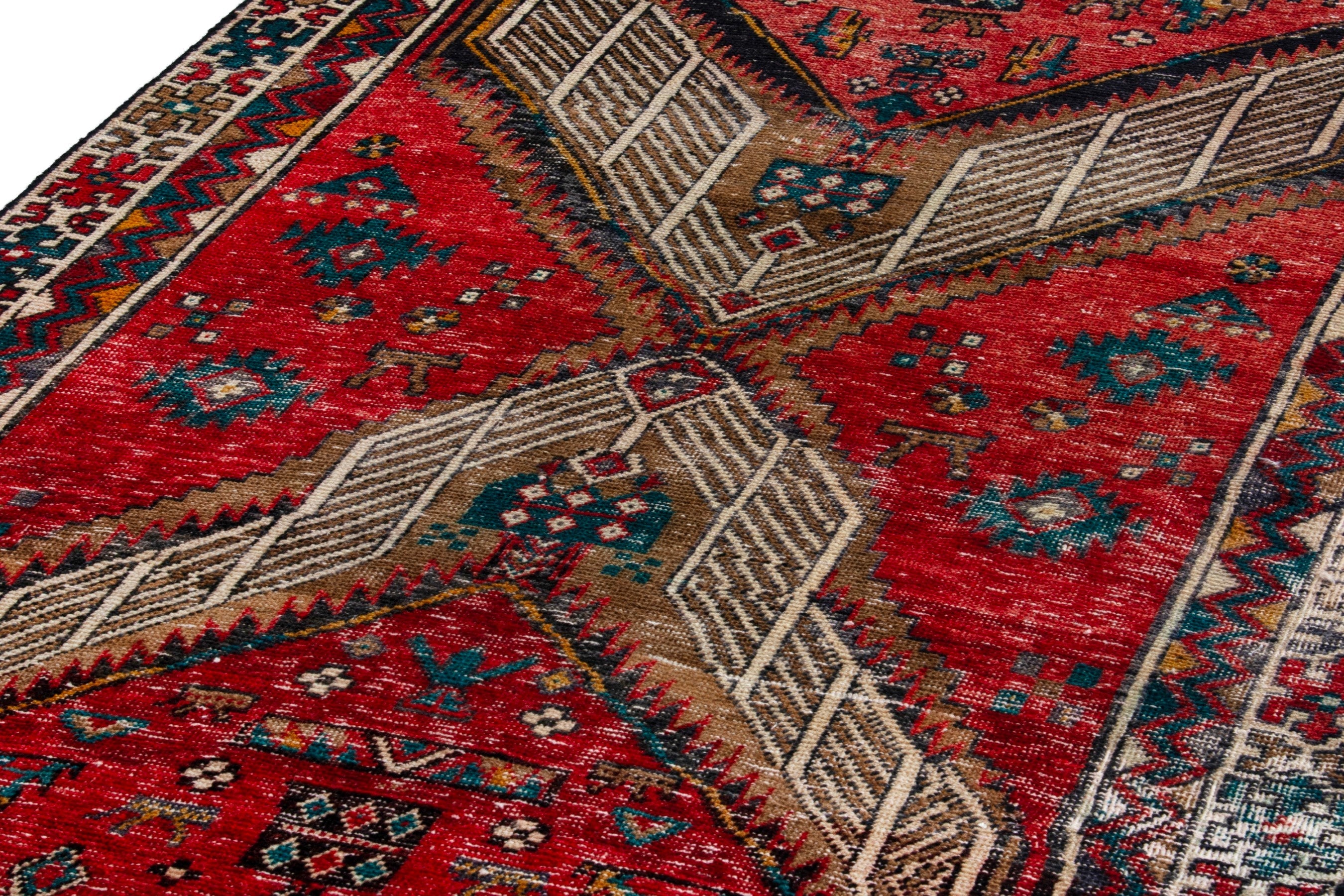 Persian Ardabil runner rug in deep red and greige, view 7 of 19