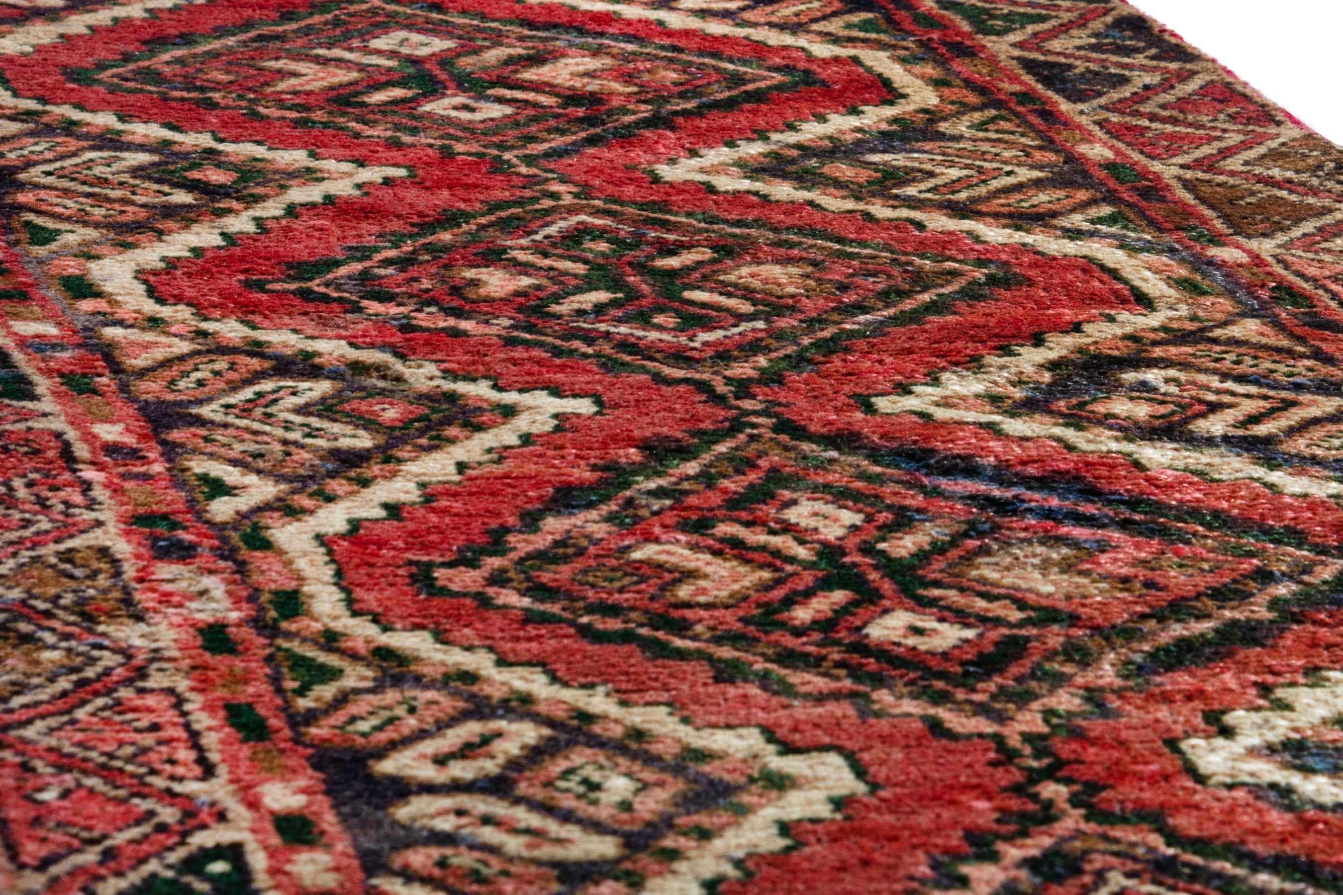 Persian Hamedan runner rug in deep red and rust, view 8 of 17