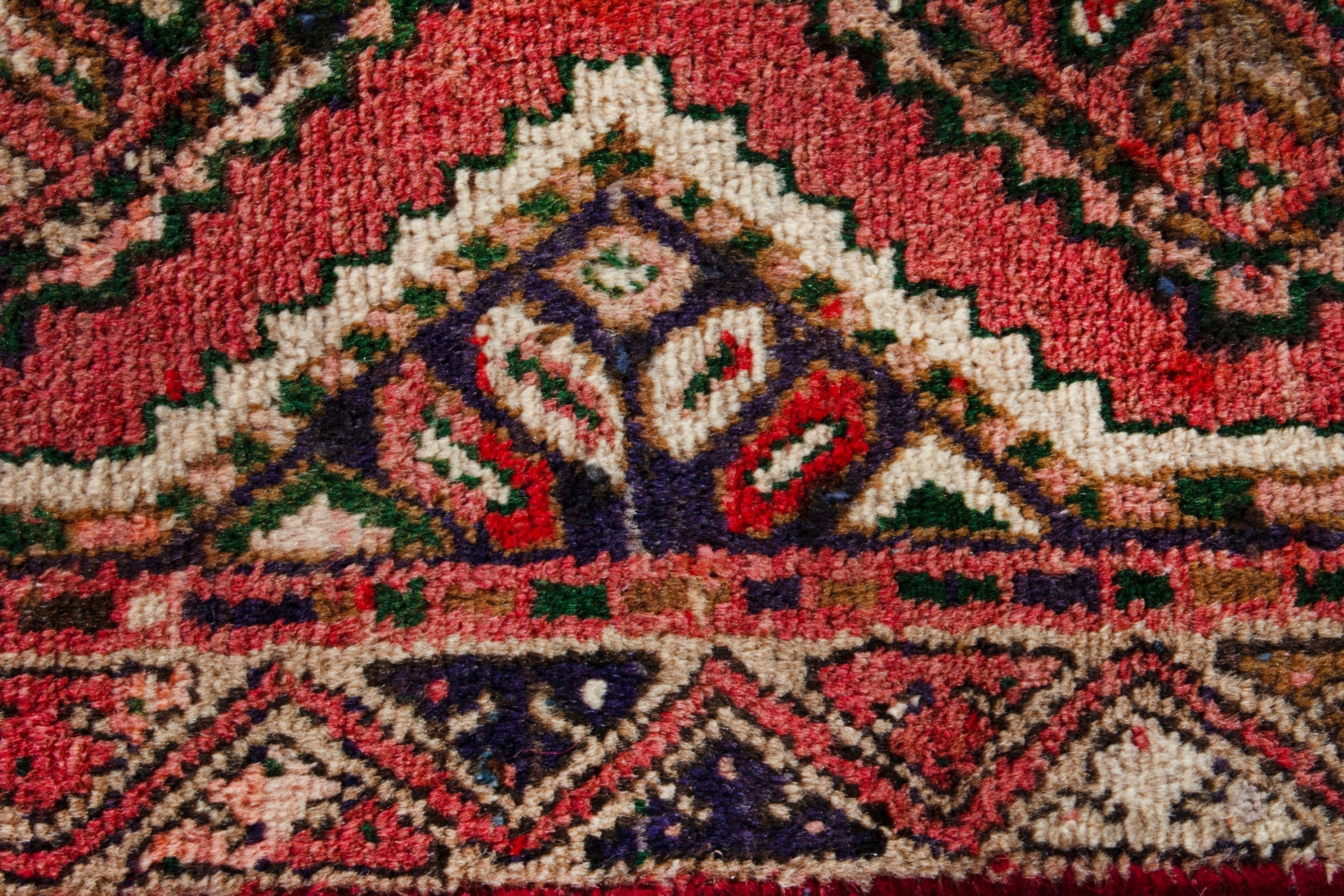 Persian Hamedan runner rug in deep red and rust, view 12 of 17
