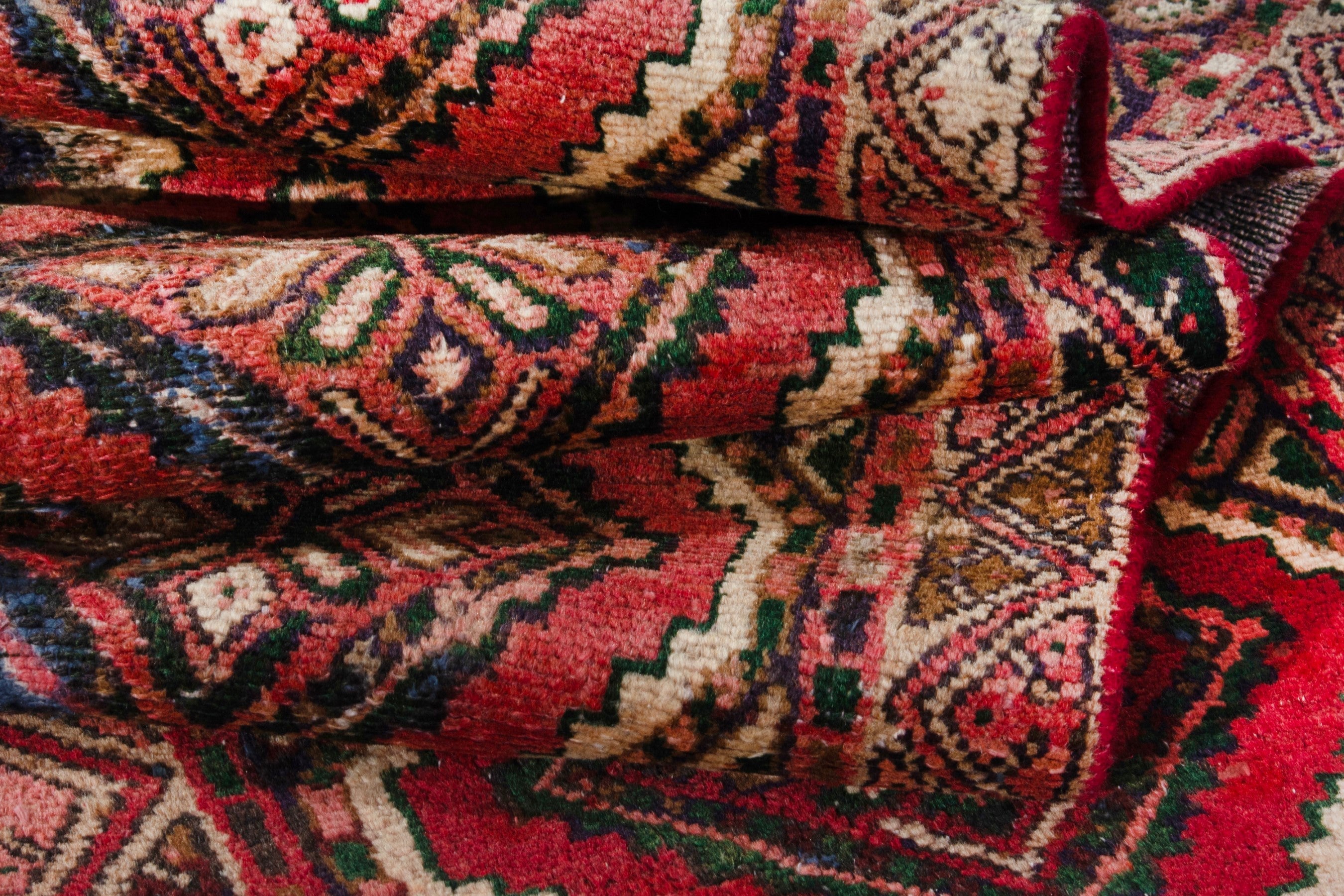 Persian Hamedan runner rug in deep red and rust, view 14 of 17