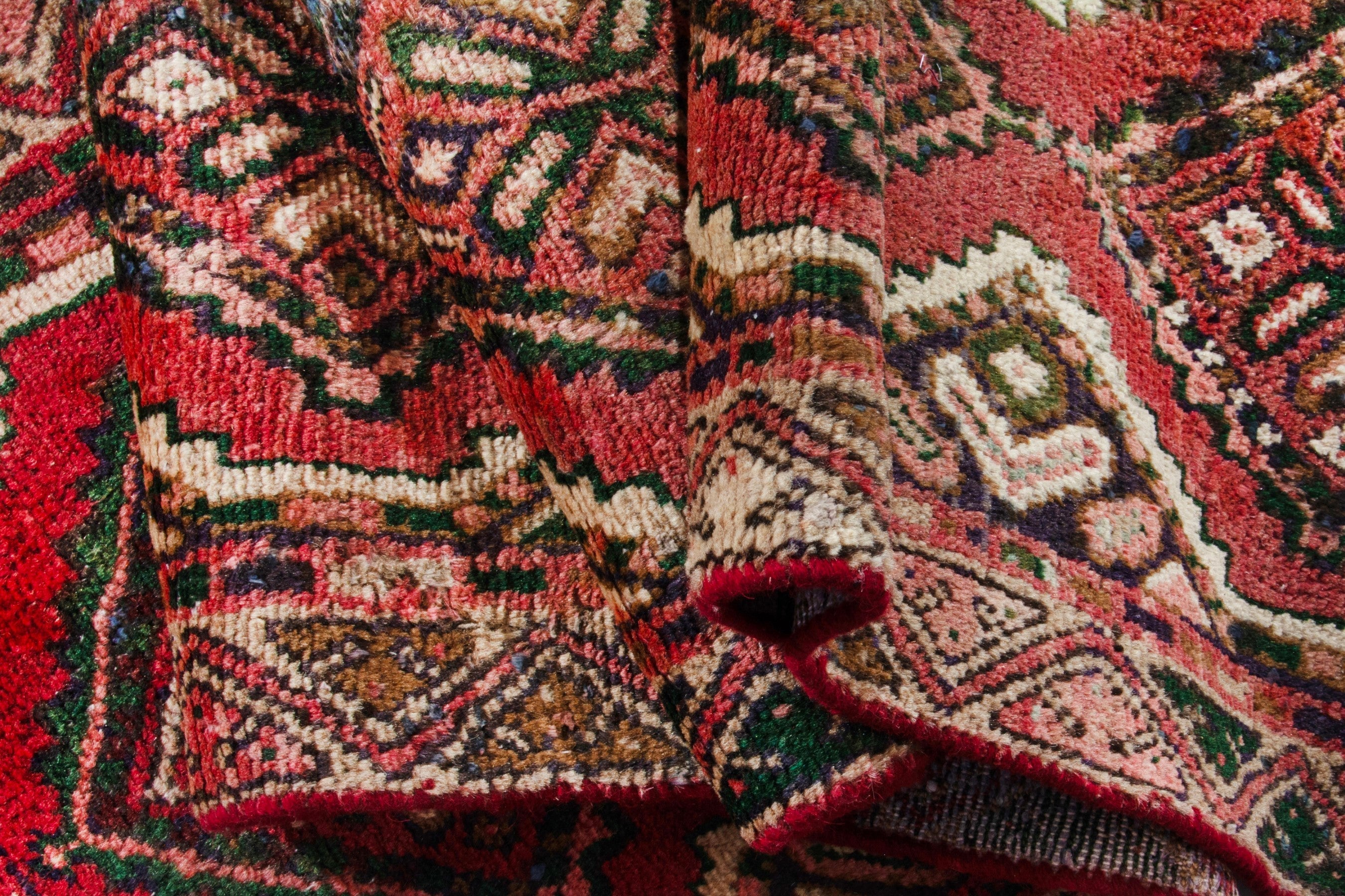 Persian Hamedan runner rug in deep red and rust, view 15 of 17
