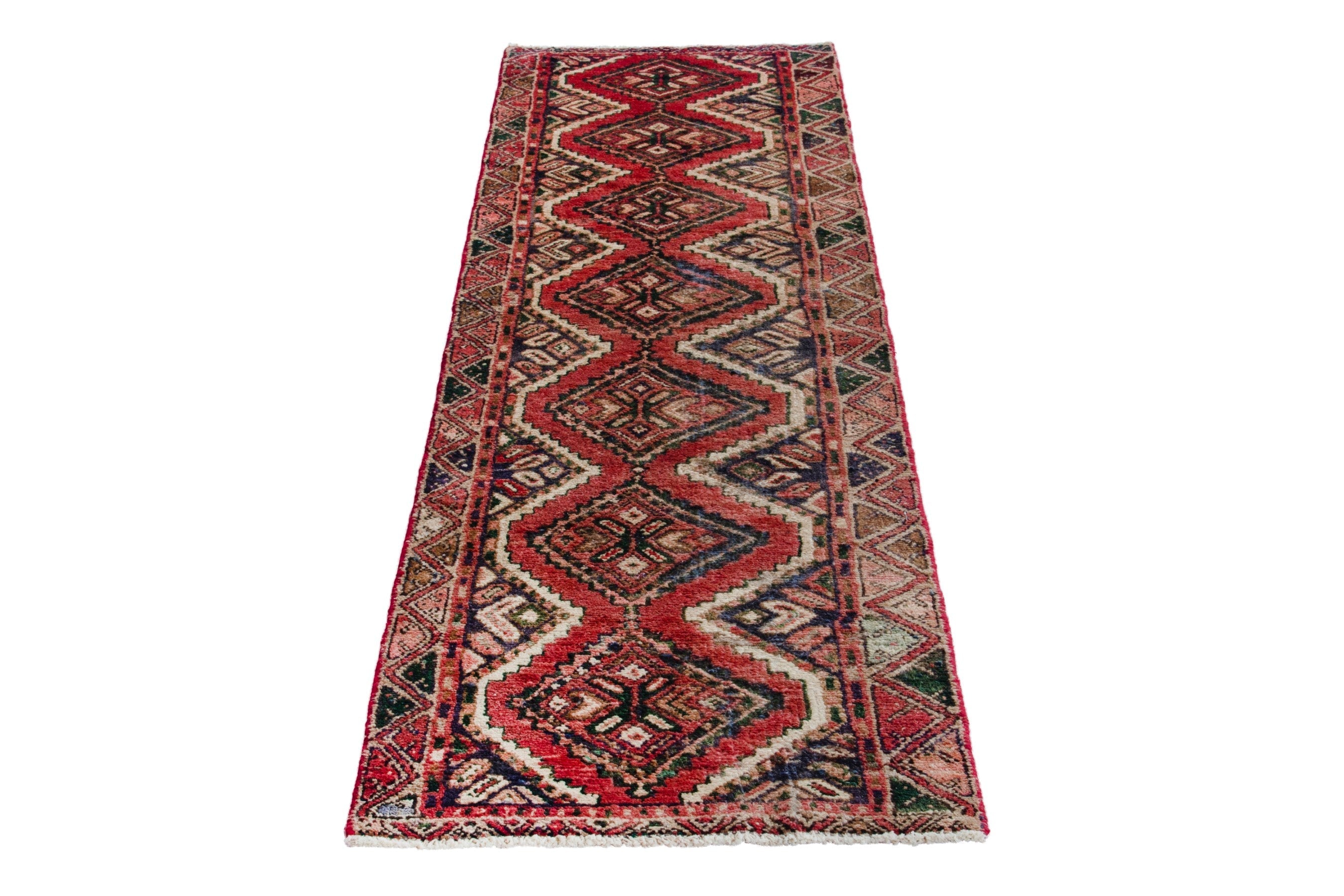 Persian Hamedan runner rug in deep red and rust, view 2 of 17