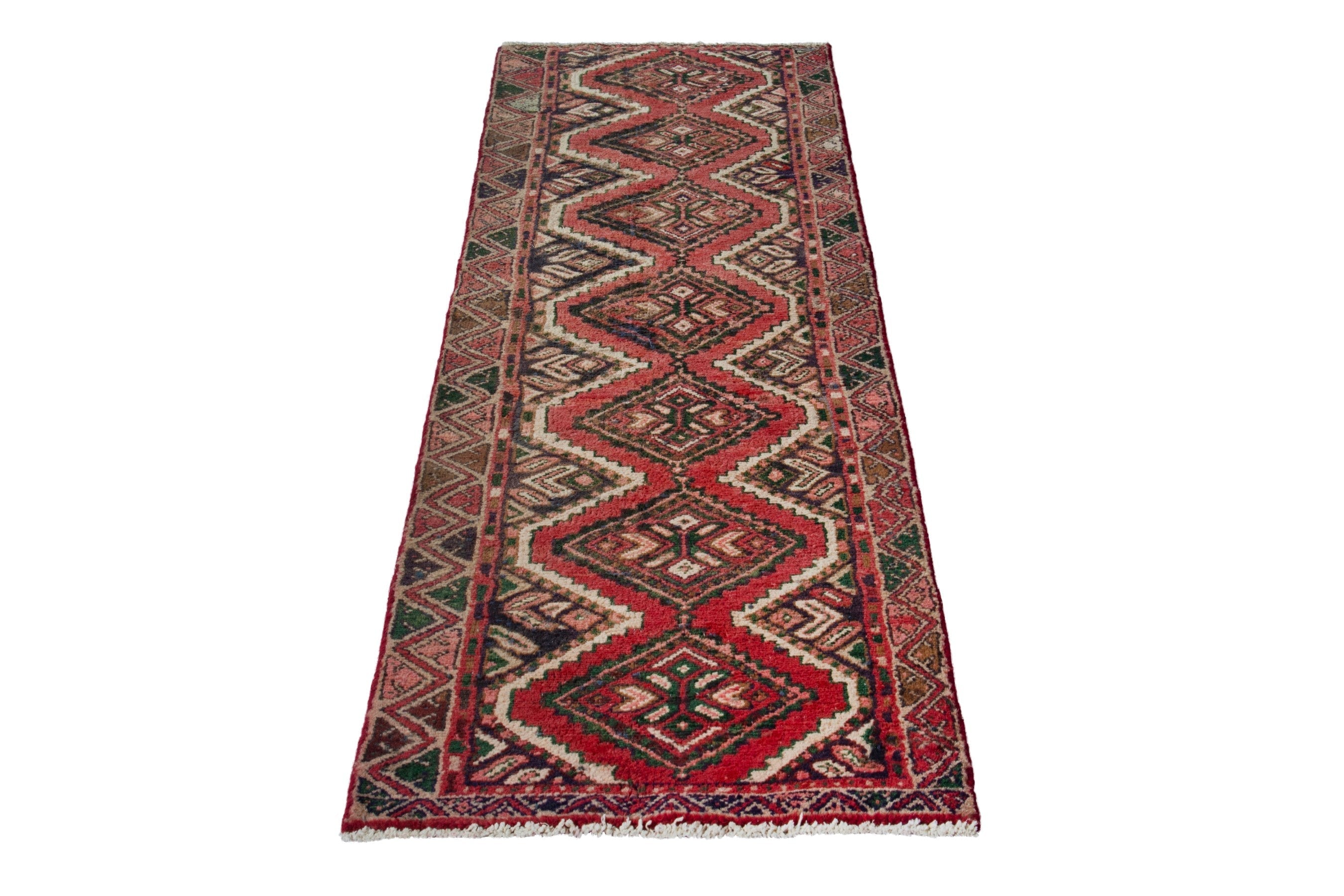 Persian Hamedan runner rug in deep red and rust, view 3 of 17