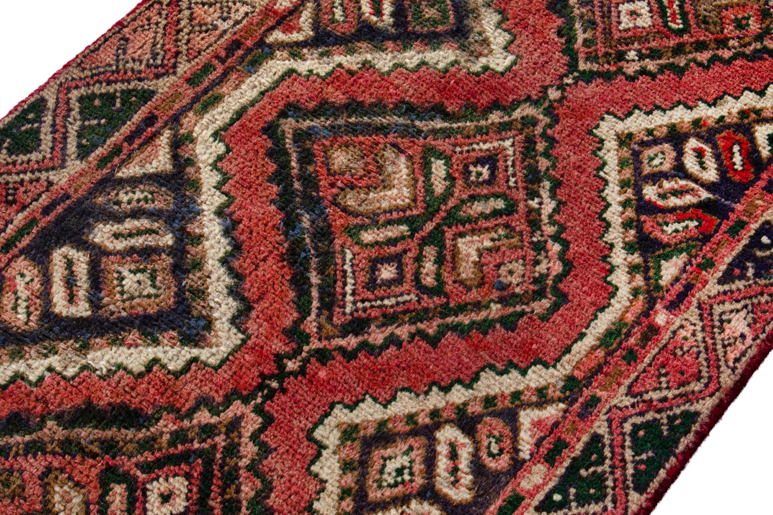 Persian Hamedan runner rug in deep red and rust, view 6 of 17