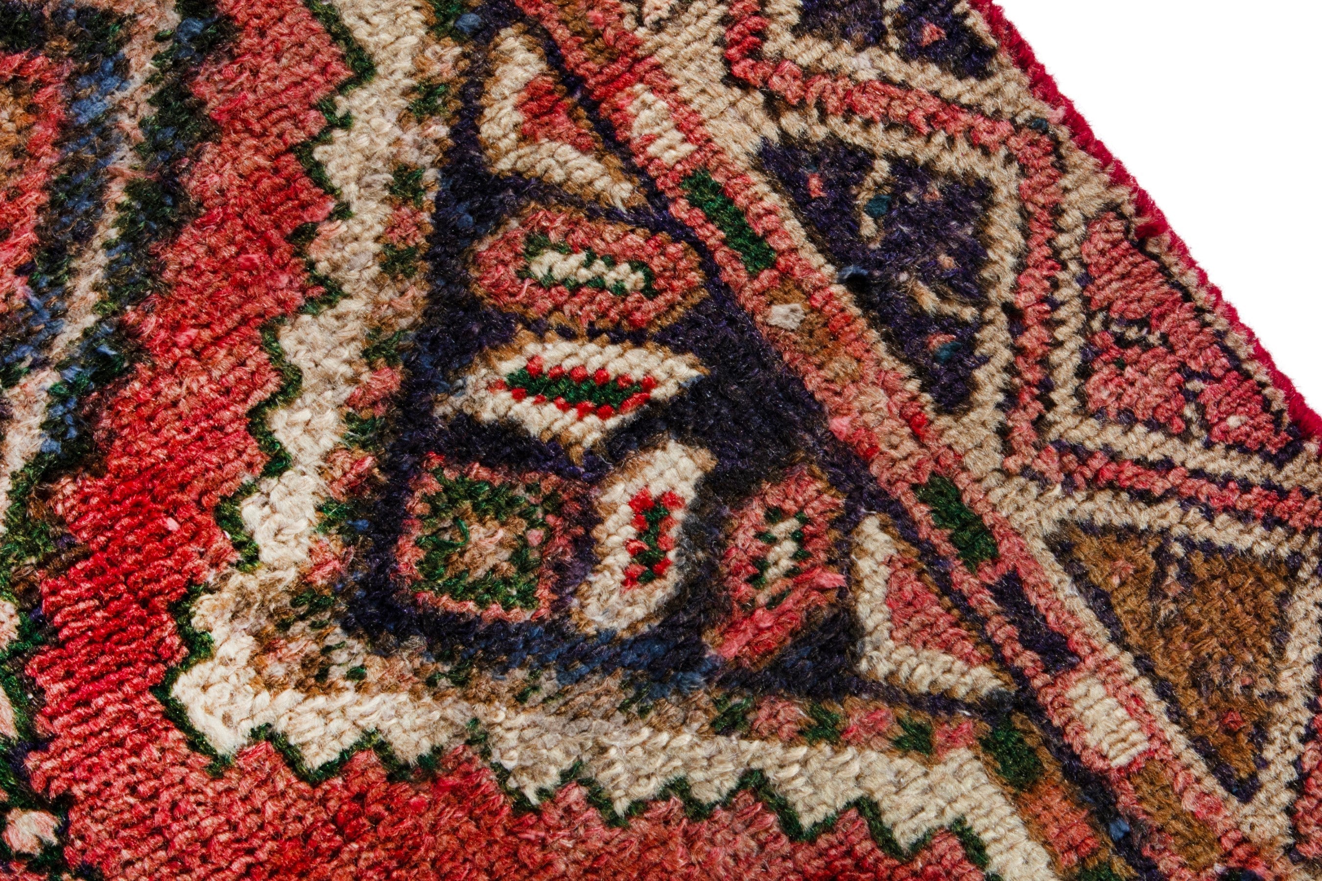 Persian Hamedan runner rug in deep red and rust, view 9 of 17