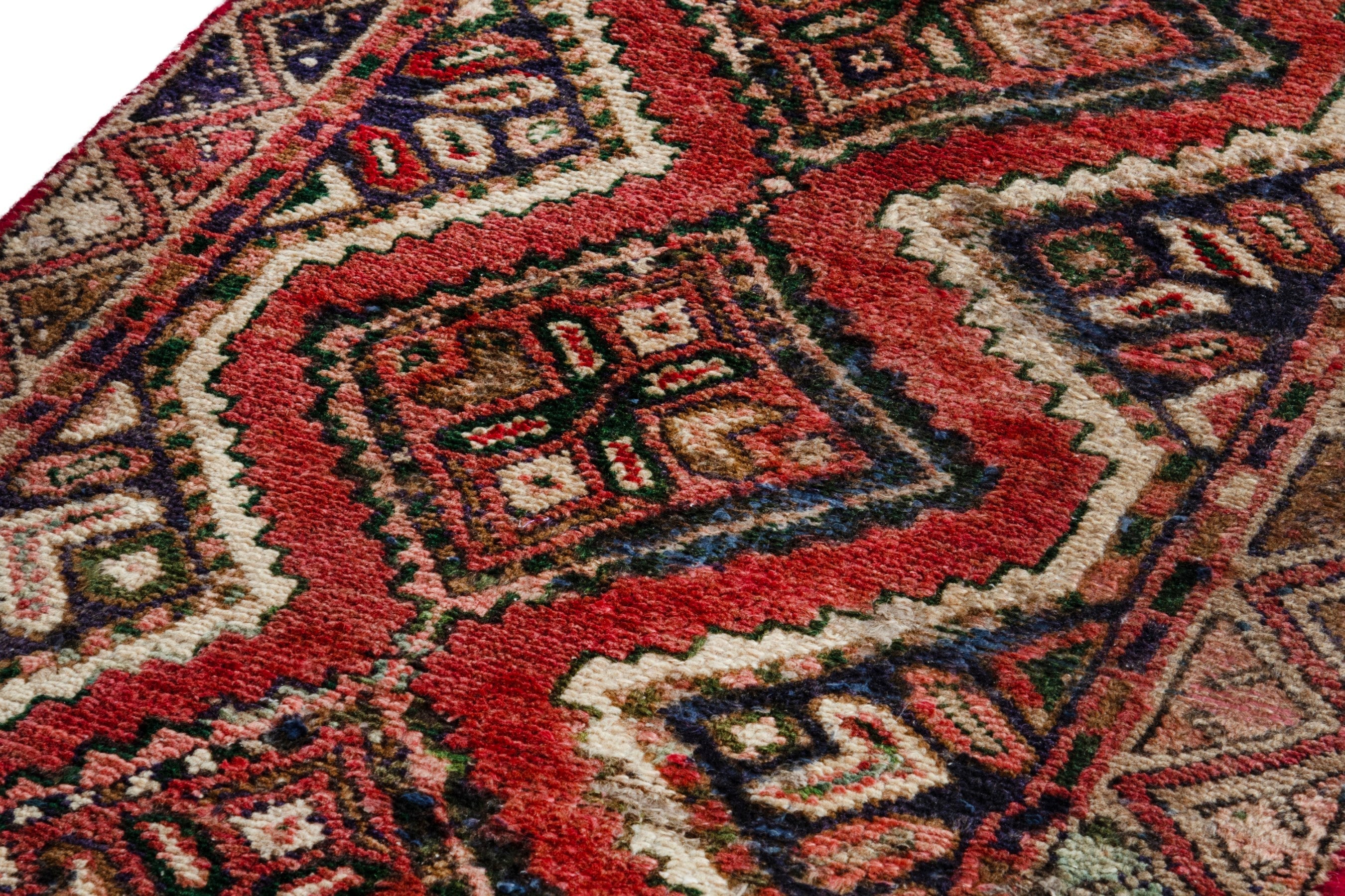 Persian Hamedan runner rug in deep red and rust, view 7 of 17