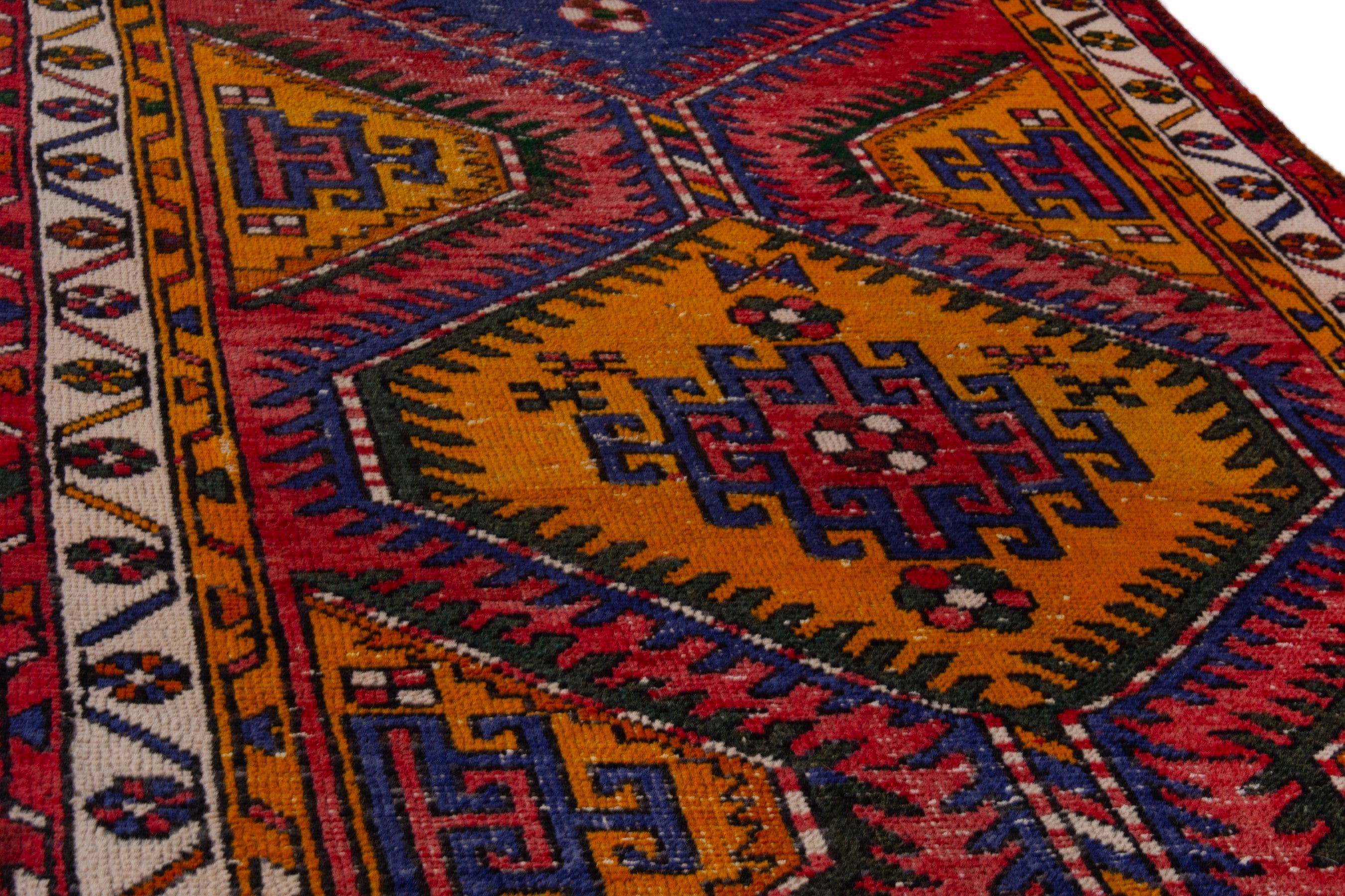 Persian Azerbaijan runner rug in deep red and denim, view 8 of 21