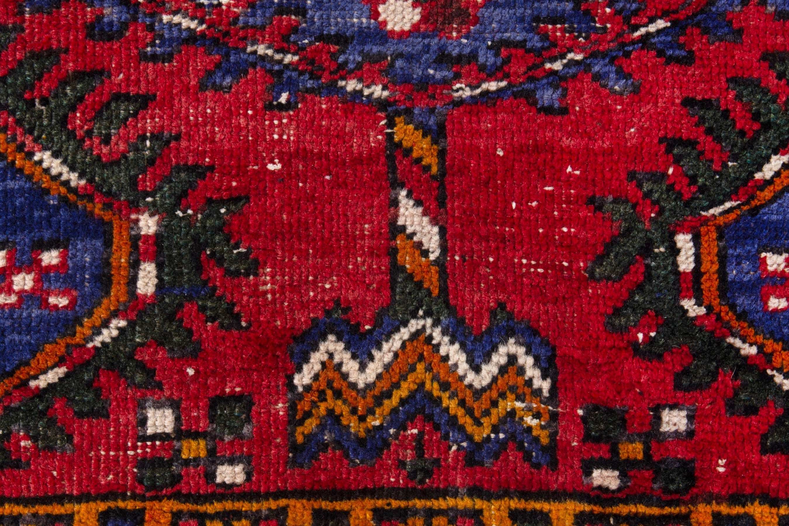 Persian Azerbaijan runner rug in deep red and denim, view 13 of 21