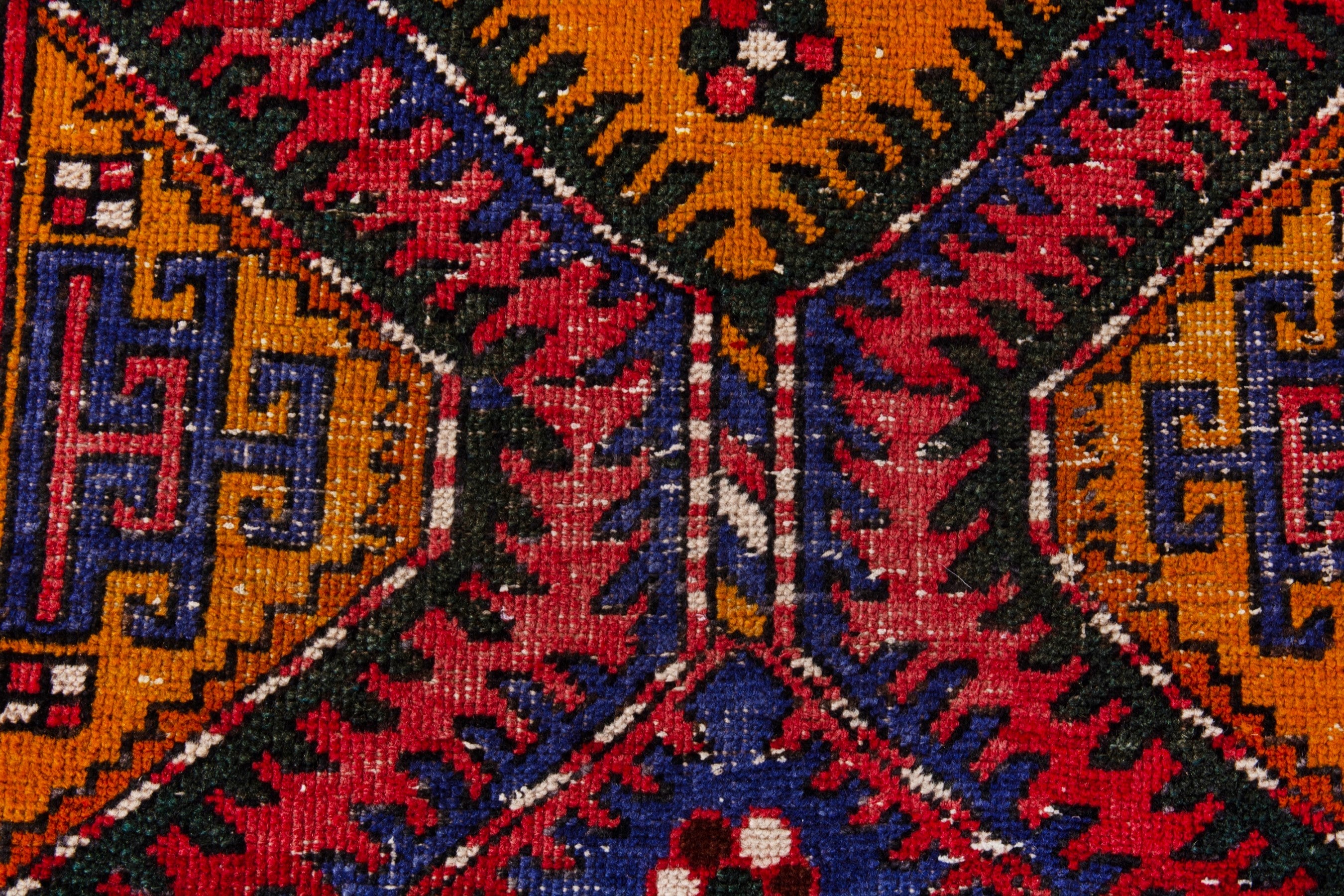 Persian Azerbaijan runner rug in deep red and denim, view 14 of 21