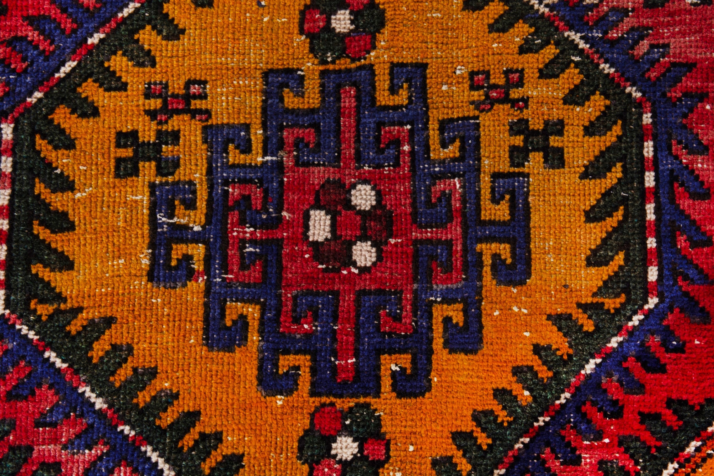 Persian Azerbaijan runner rug in deep red and denim, view 15 of 21