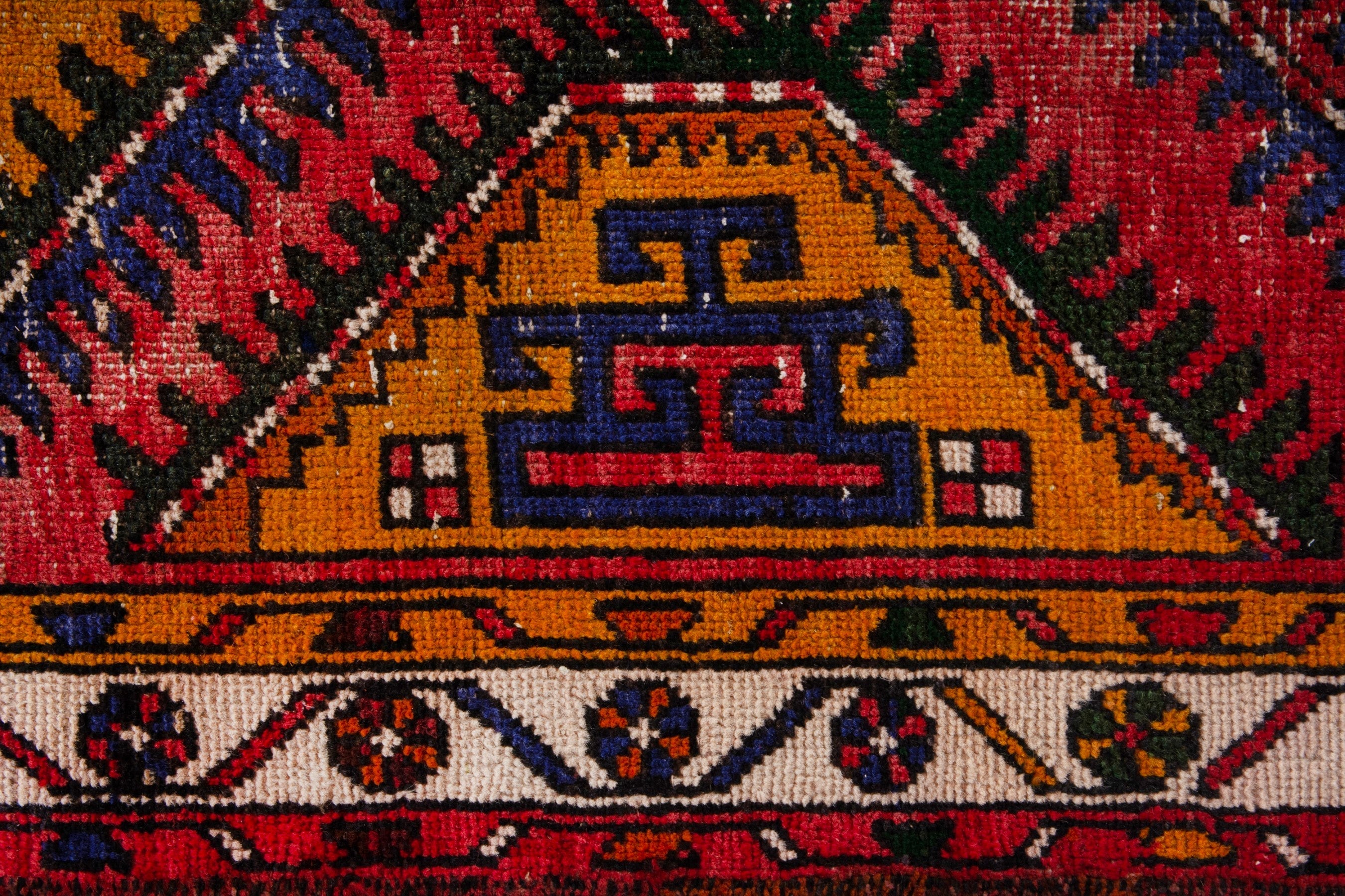 Persian Azerbaijan runner rug in deep red and denim, view 11 of 21