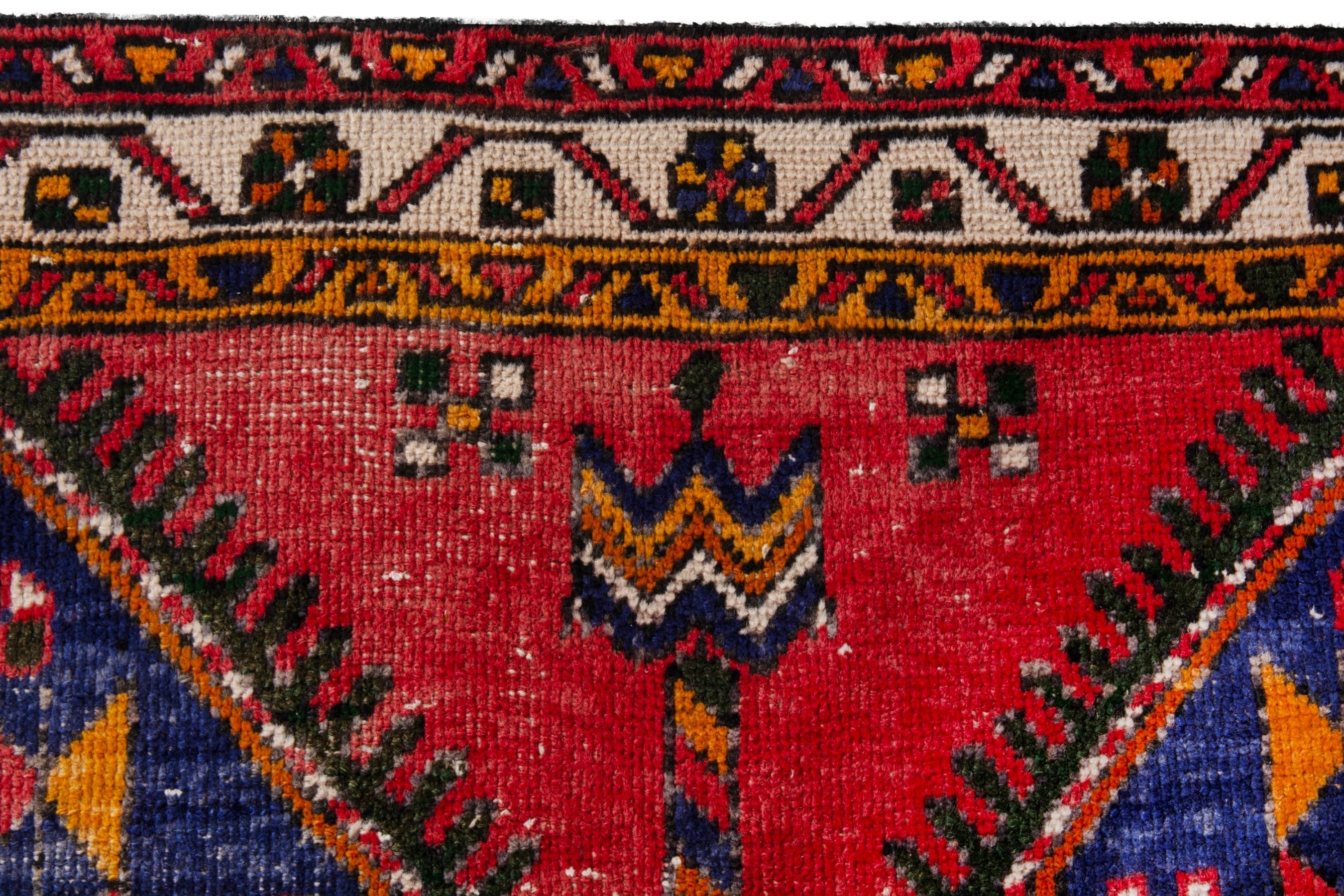 Persian Azerbaijan runner rug in deep red and denim, view 12 of 21