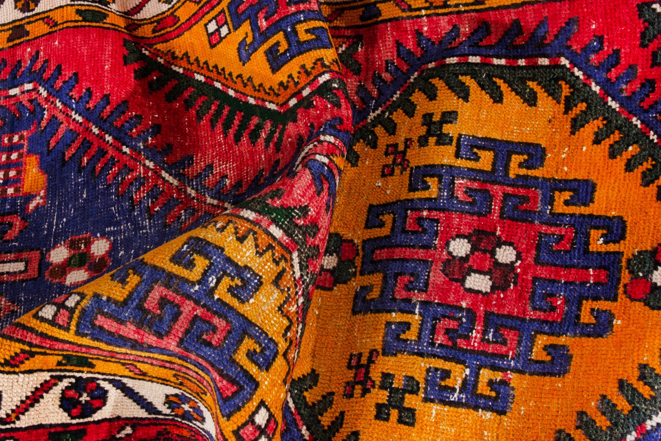 Persian Azerbaijan runner rug in deep red and denim, view 16 of 21
