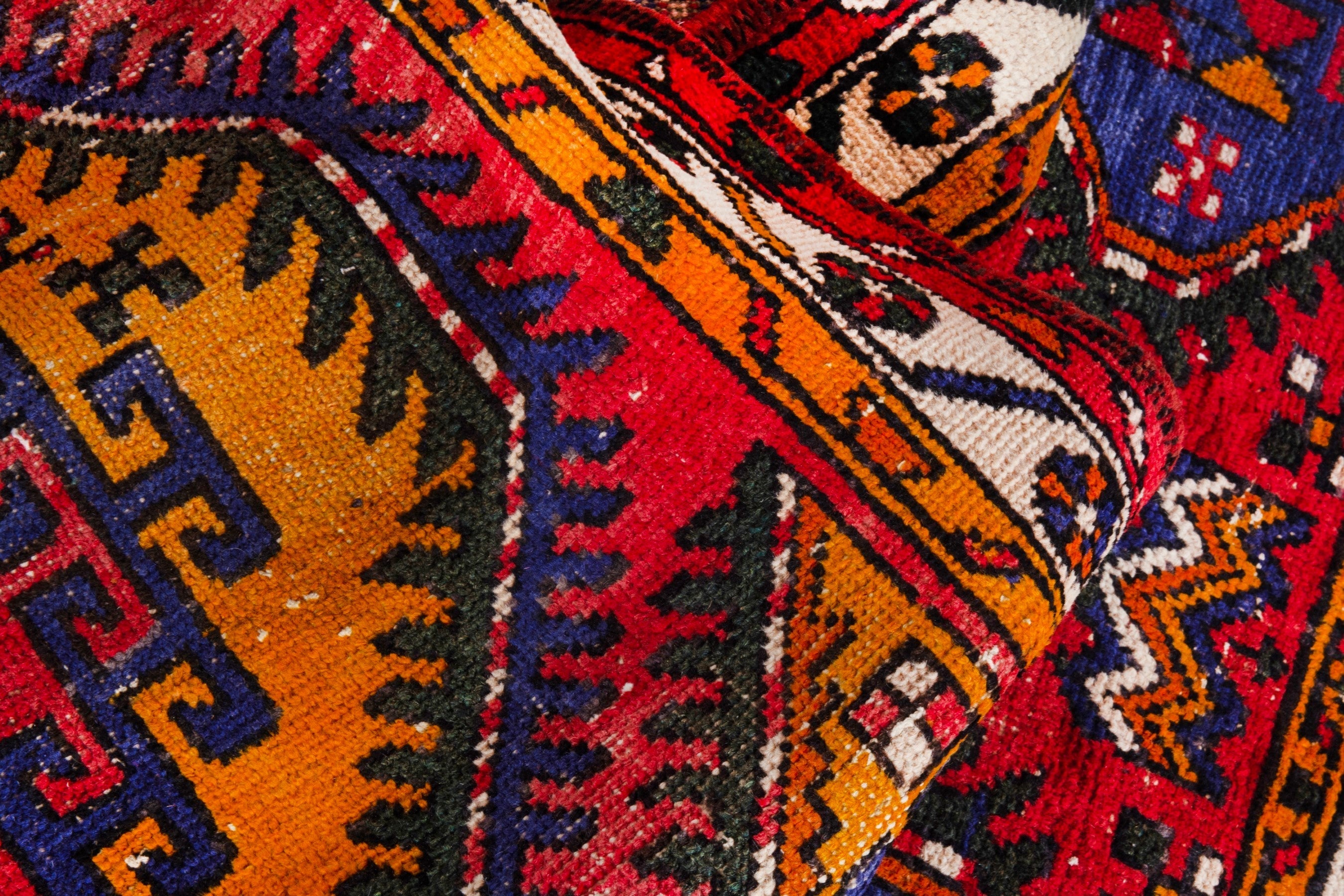 Persian Azerbaijan runner rug in deep red and denim, view 17 of 21