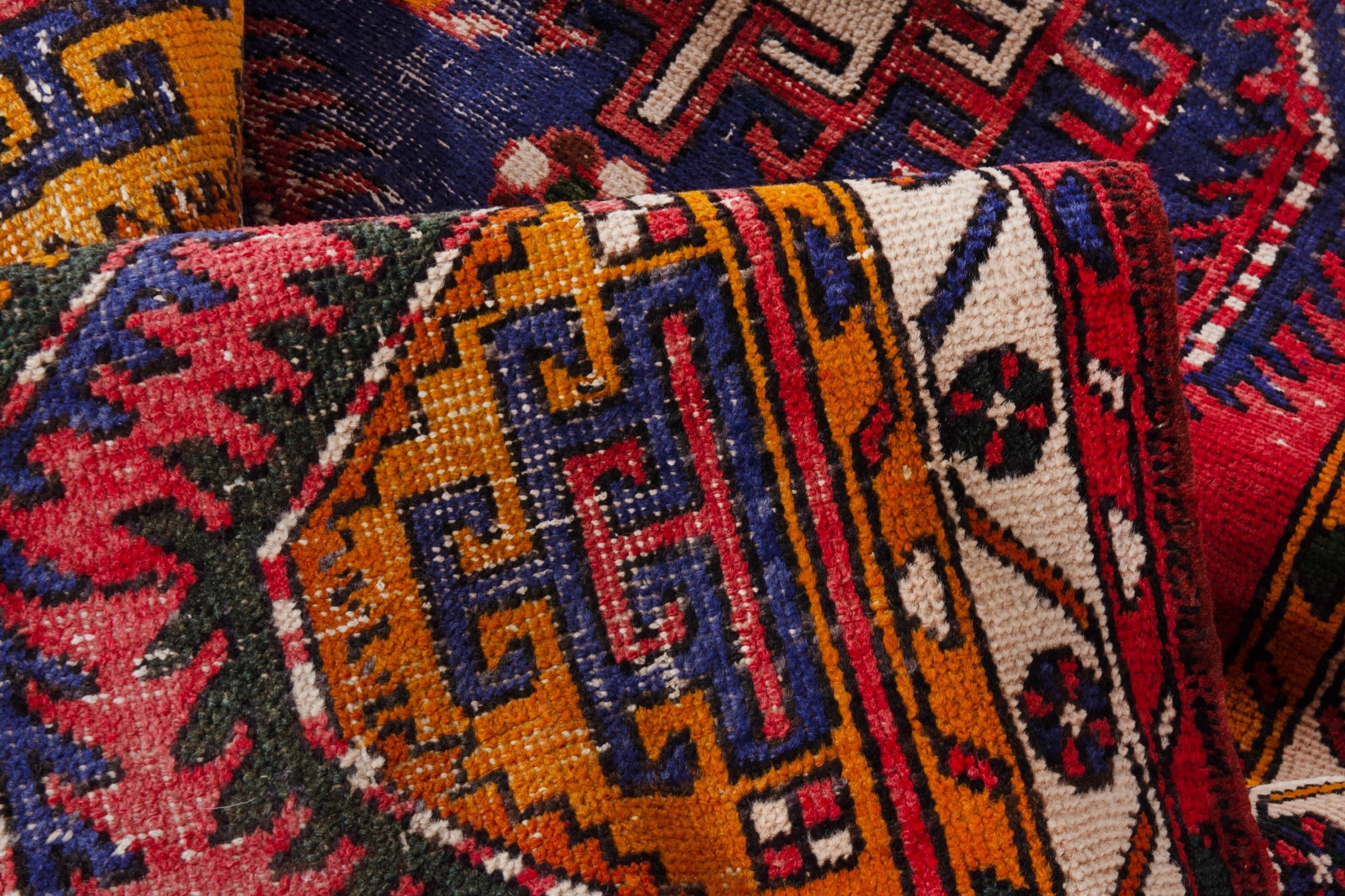 Persian Azerbaijan runner rug in deep red and denim, view 19 of 21