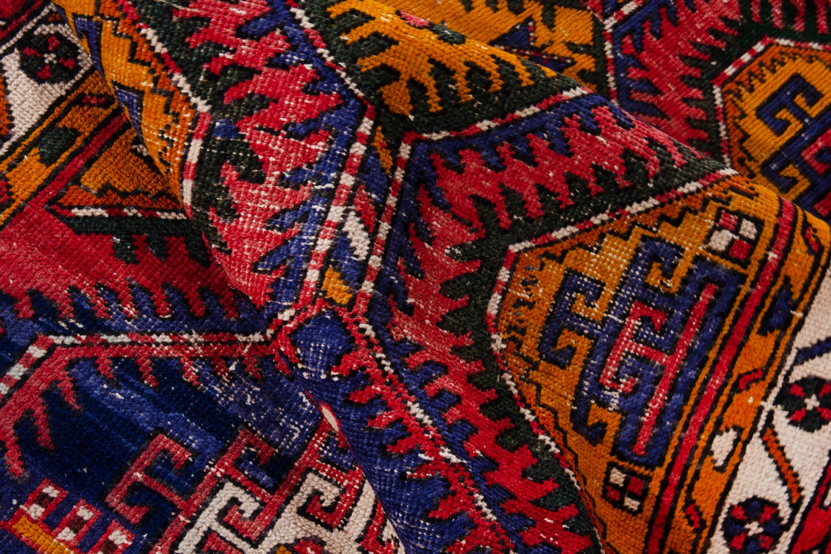 Persian Azerbaijan runner rug in deep red and denim, view 20 of 21