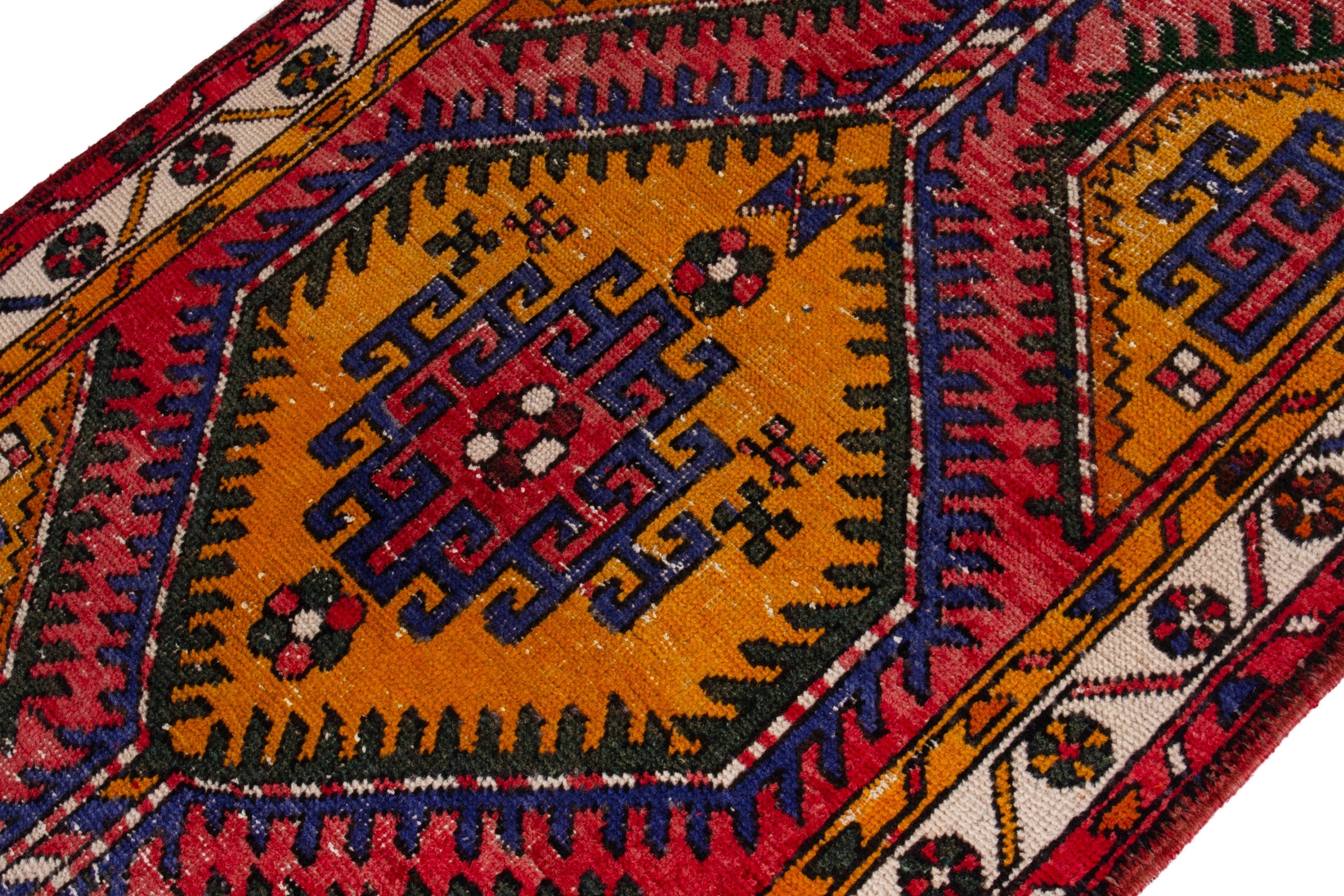 Persian Azerbaijan runner rug in deep red and denim, view 6 of 21