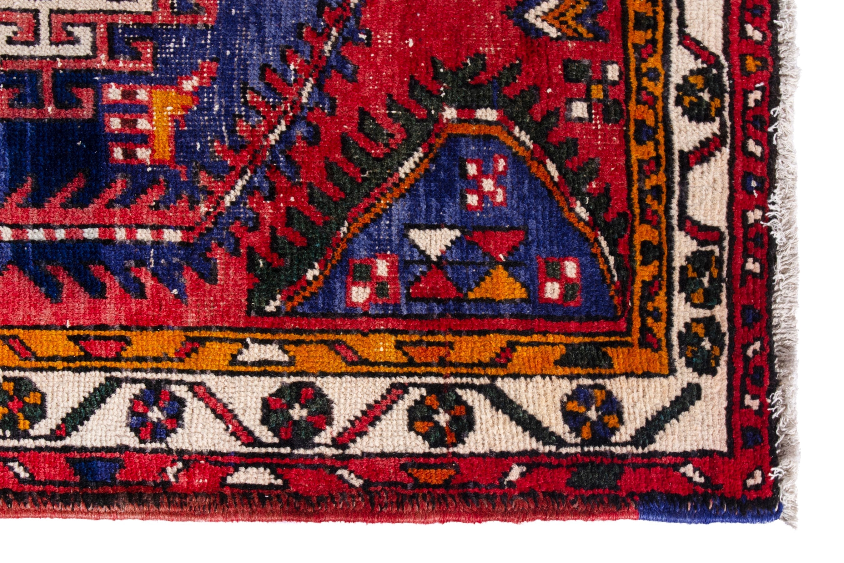 Persian Azerbaijan runner rug in deep red and denim, view 10 of 21