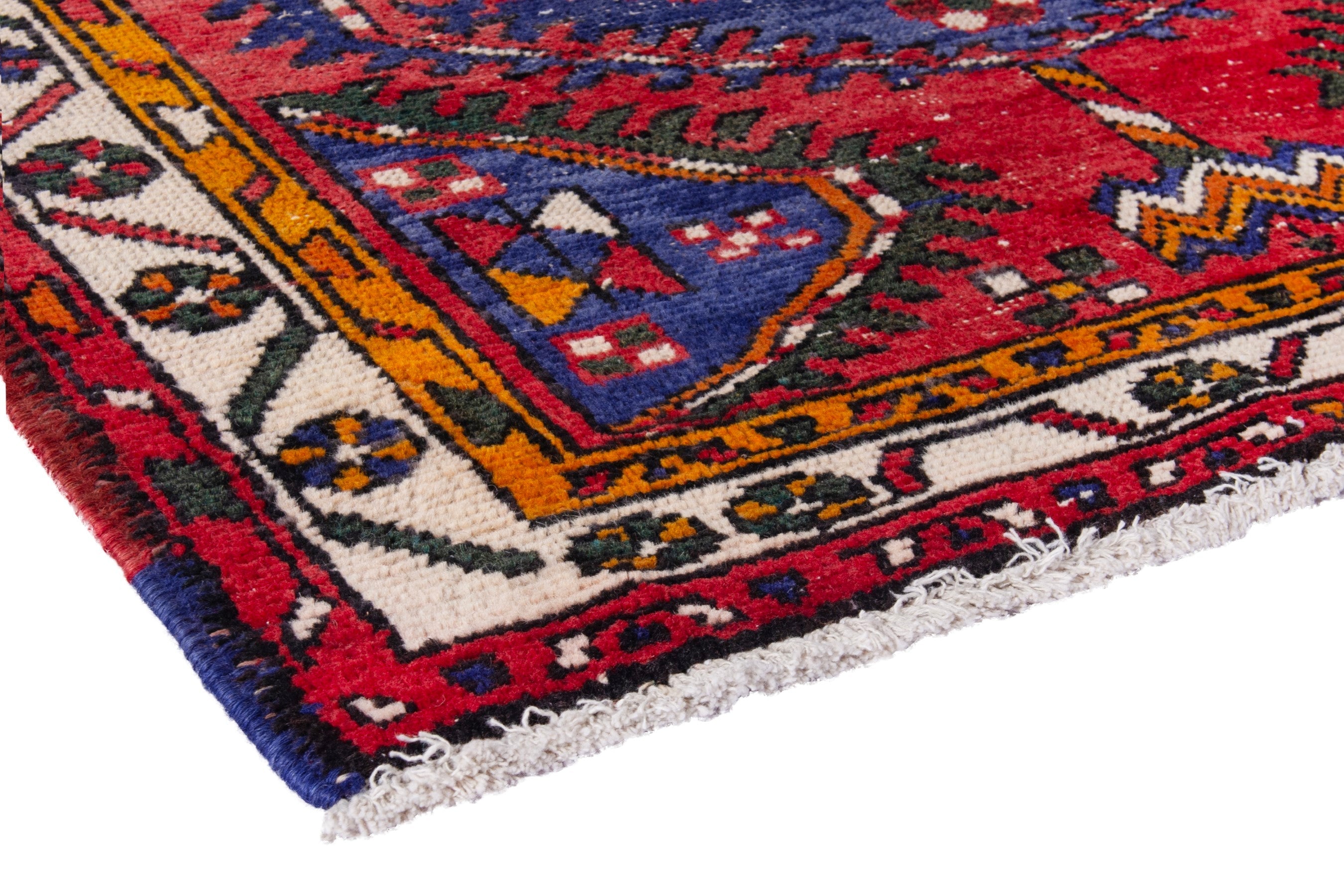 Persian Azerbaijan runner rug in deep red and denim, view 4 of 21